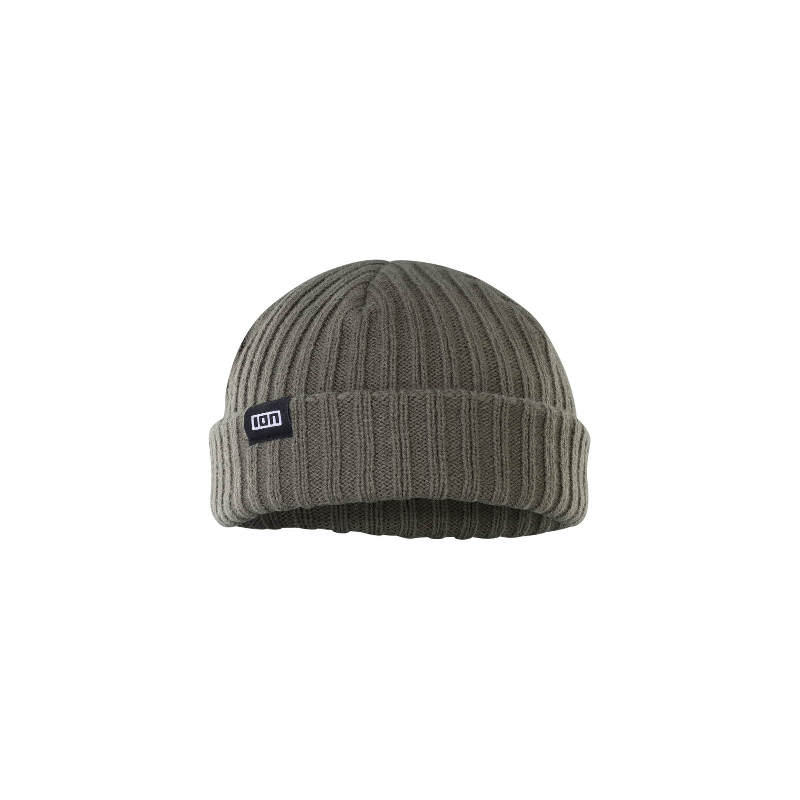 ION Ionic Fisherman beanie one size in olive grey with ribbed knit and folded cuff