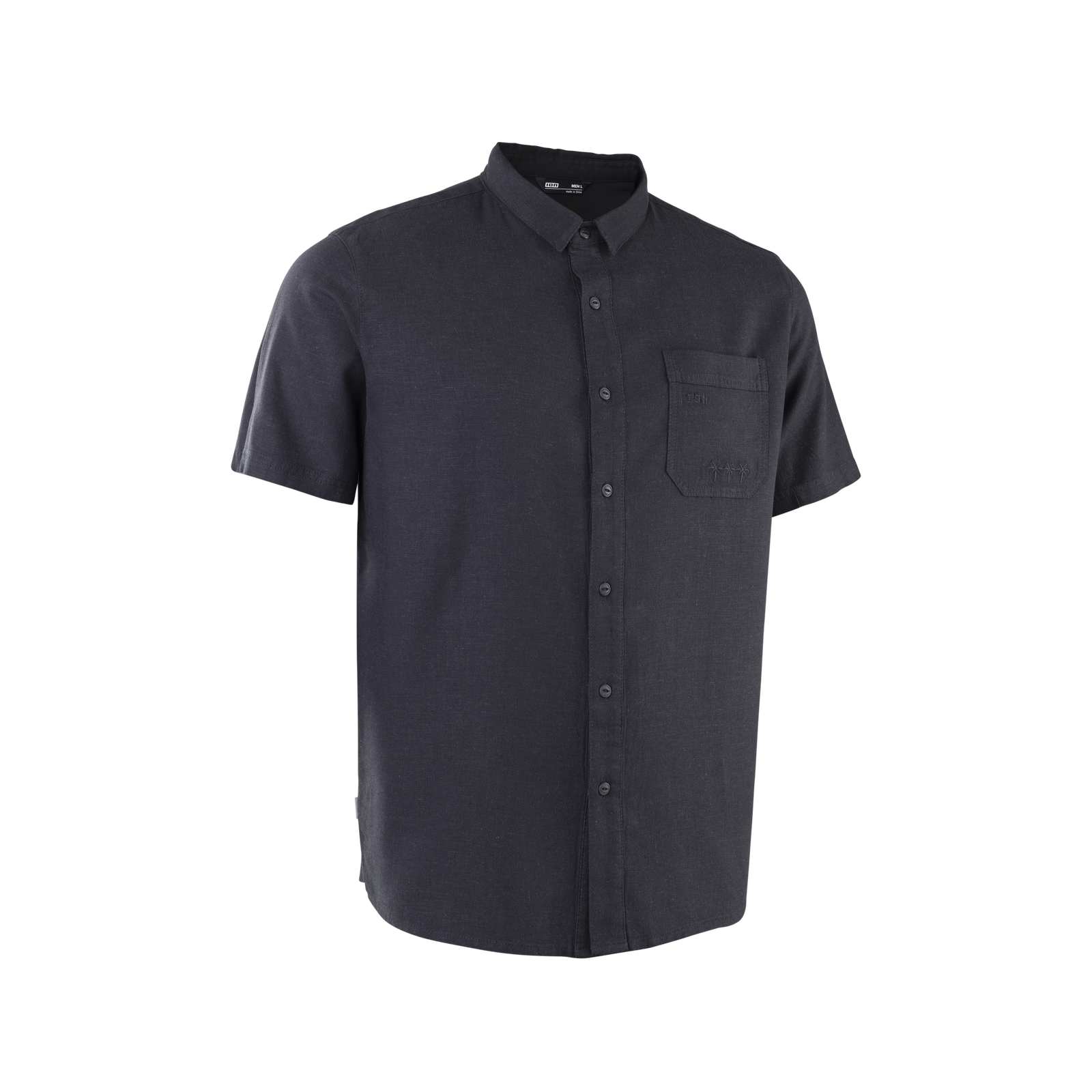 ION Vibes Kurzarm-Leinenhemd Herren in charcoal schwarz mit Brusttasche