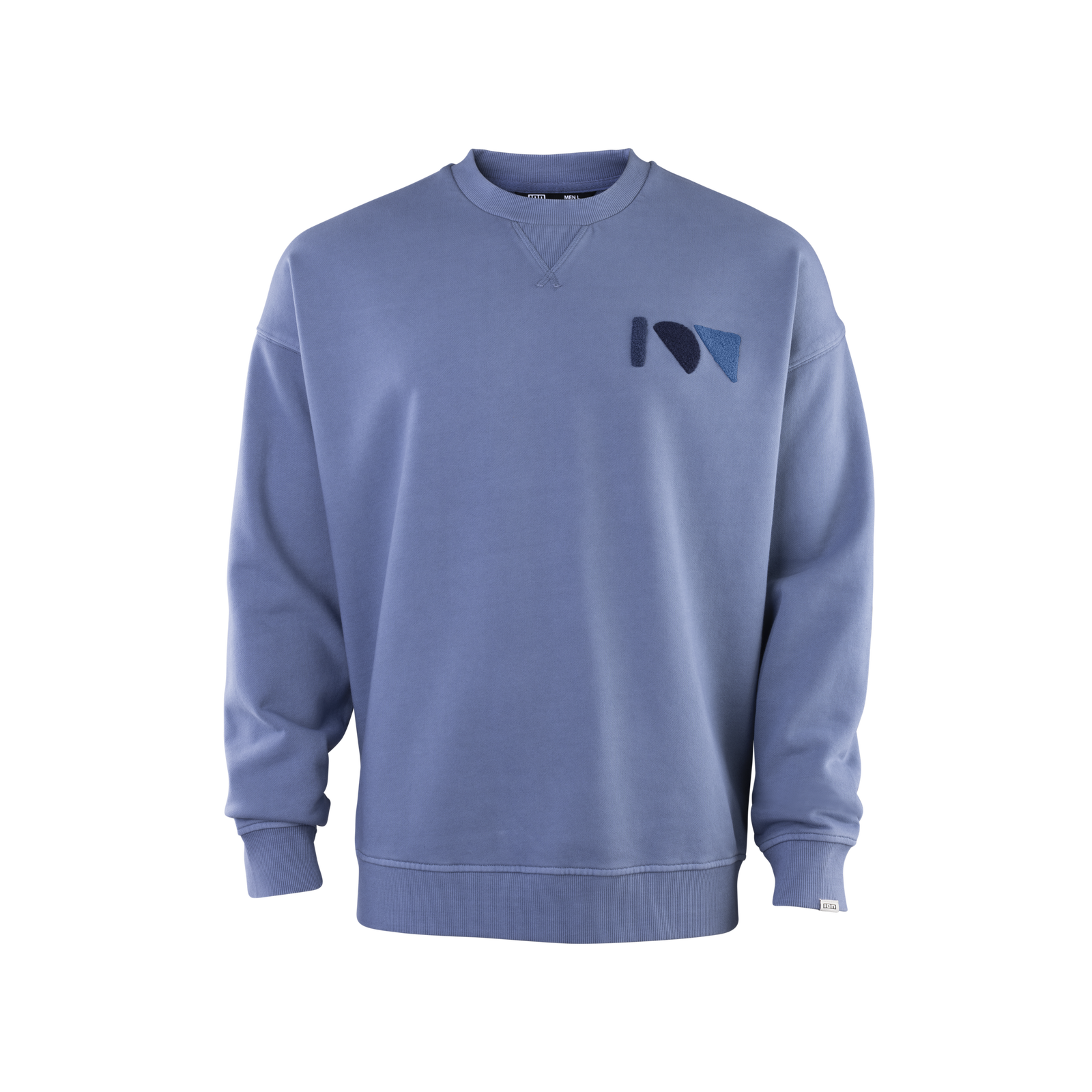 Sweat ION Mood homme col rond en bleu ardoise avec broderie chenille, coupe décontractée