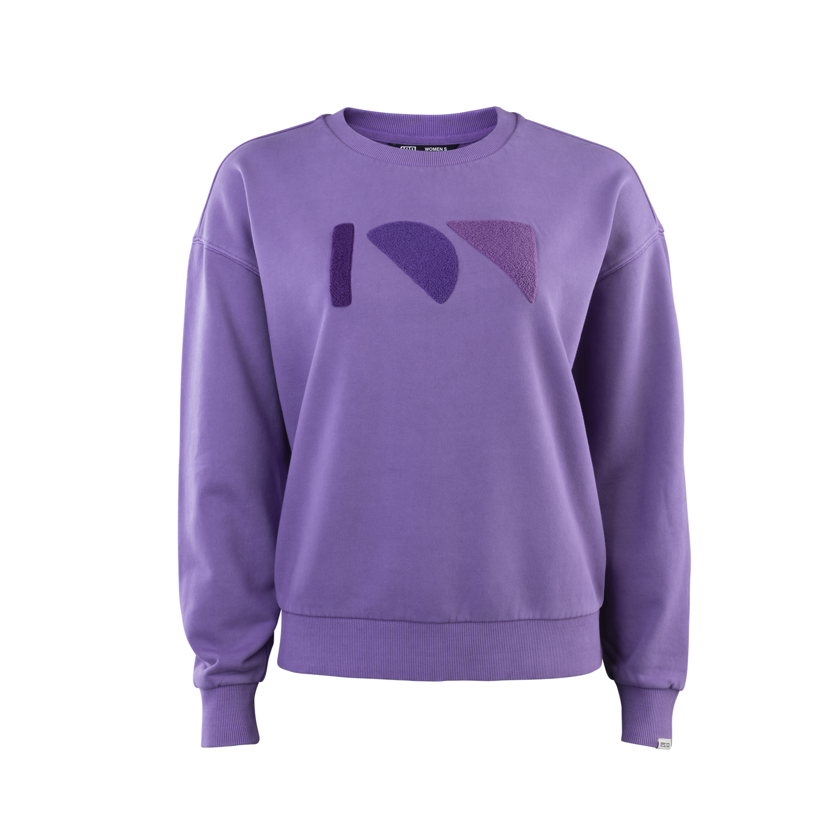 ION Mood women's sweater in lavender purple with chenille embroidery on the chest
