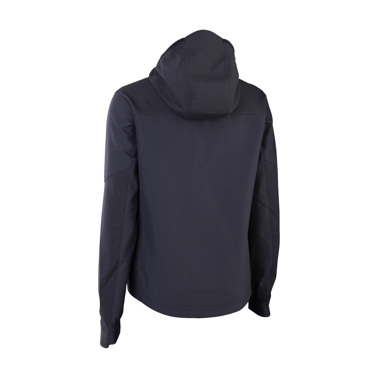 Veste softshell vélo ION Bike Shelter 2L femme en gris foncé à capuche, vue de dos