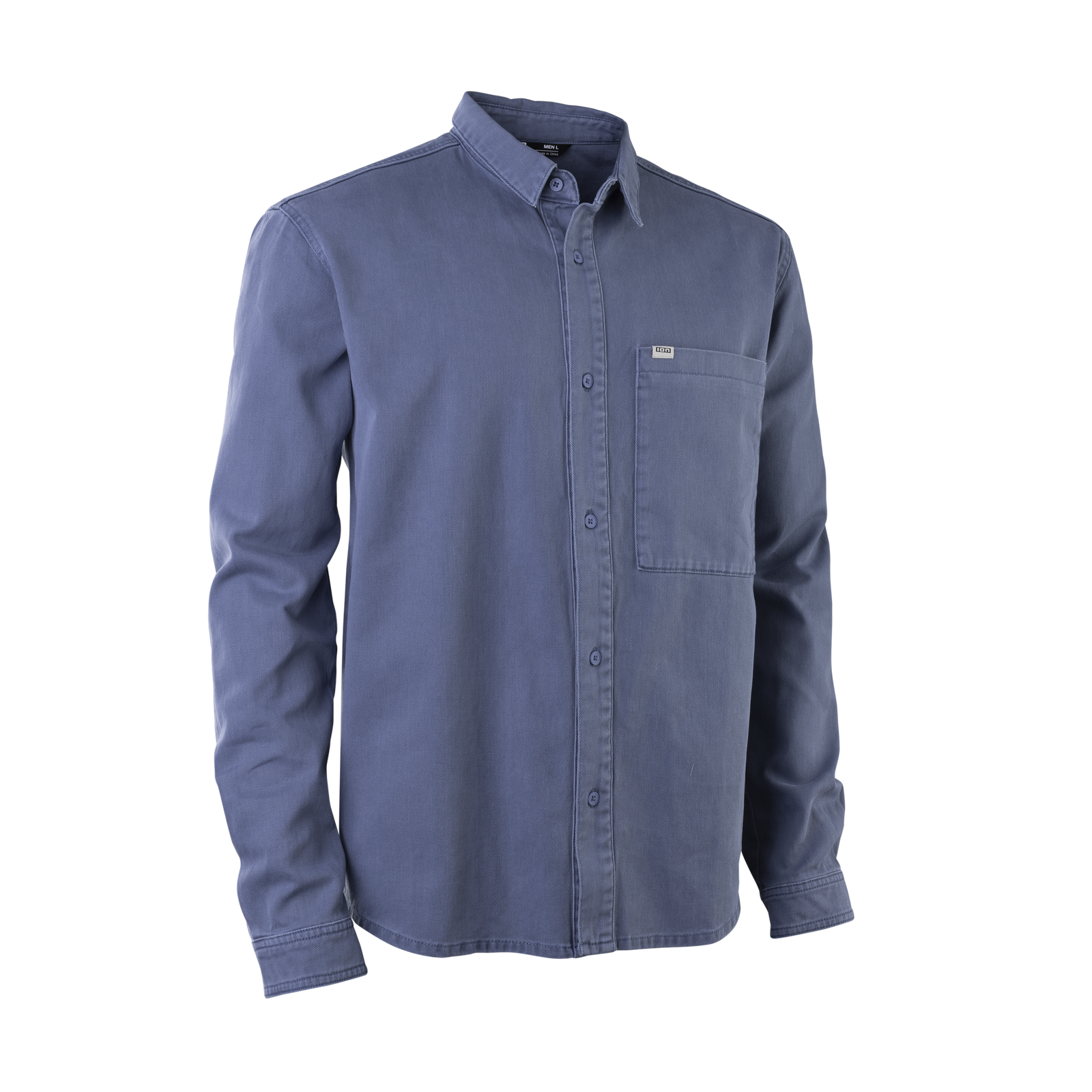 Camicia denim unisex ION Ionic in blu ardesia, manica lunga con taschino sul petto, vestibilità oversize