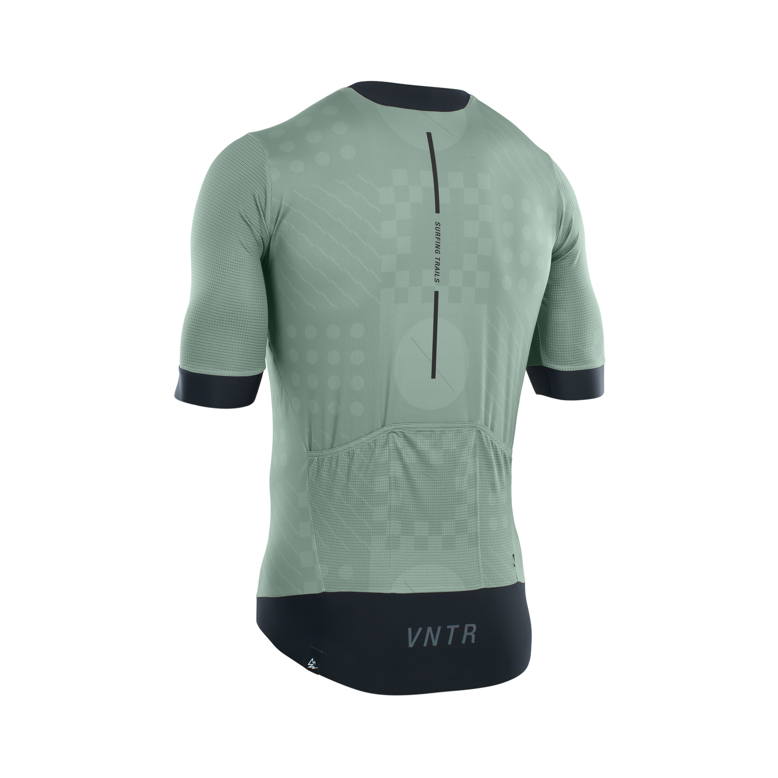 Maillot vélo manches courtes ION Bike VNTR Amp homme en vert sauge avec bande inférieure bleu marine pour gravel
