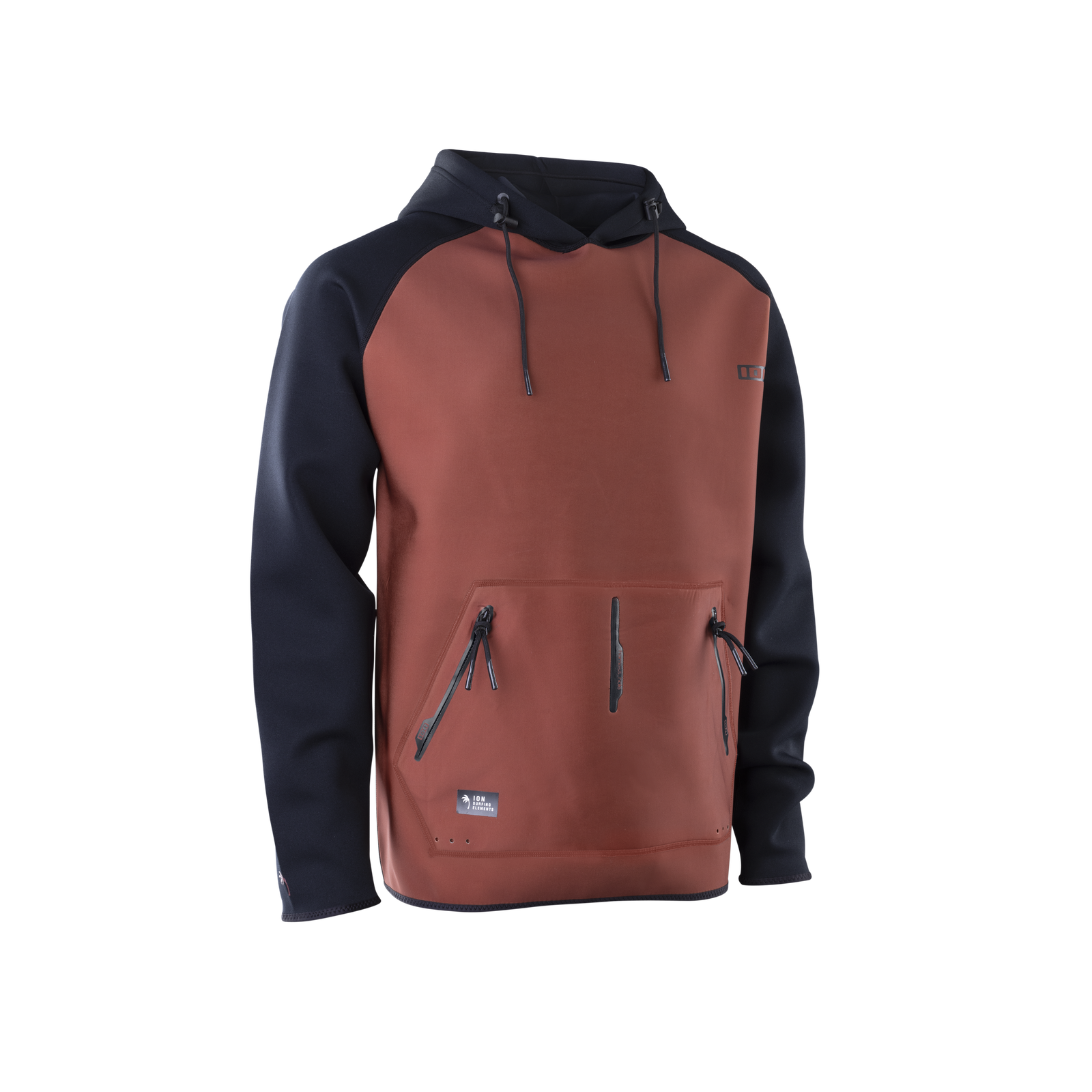 ION Neo Hoody Lite men's neoprene hoodie in rust brown and black