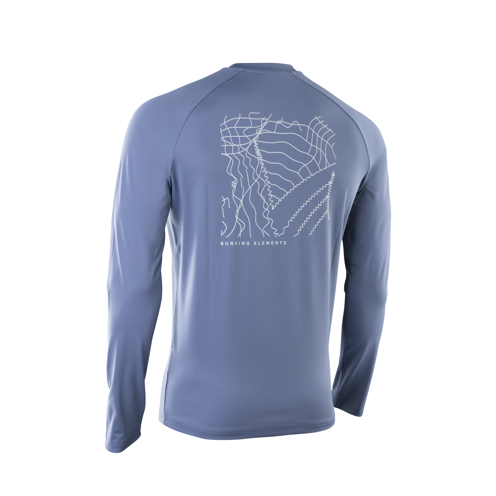 ION Water Rashguard LS men long-sleeve rash guard in slate blue with back graphic print