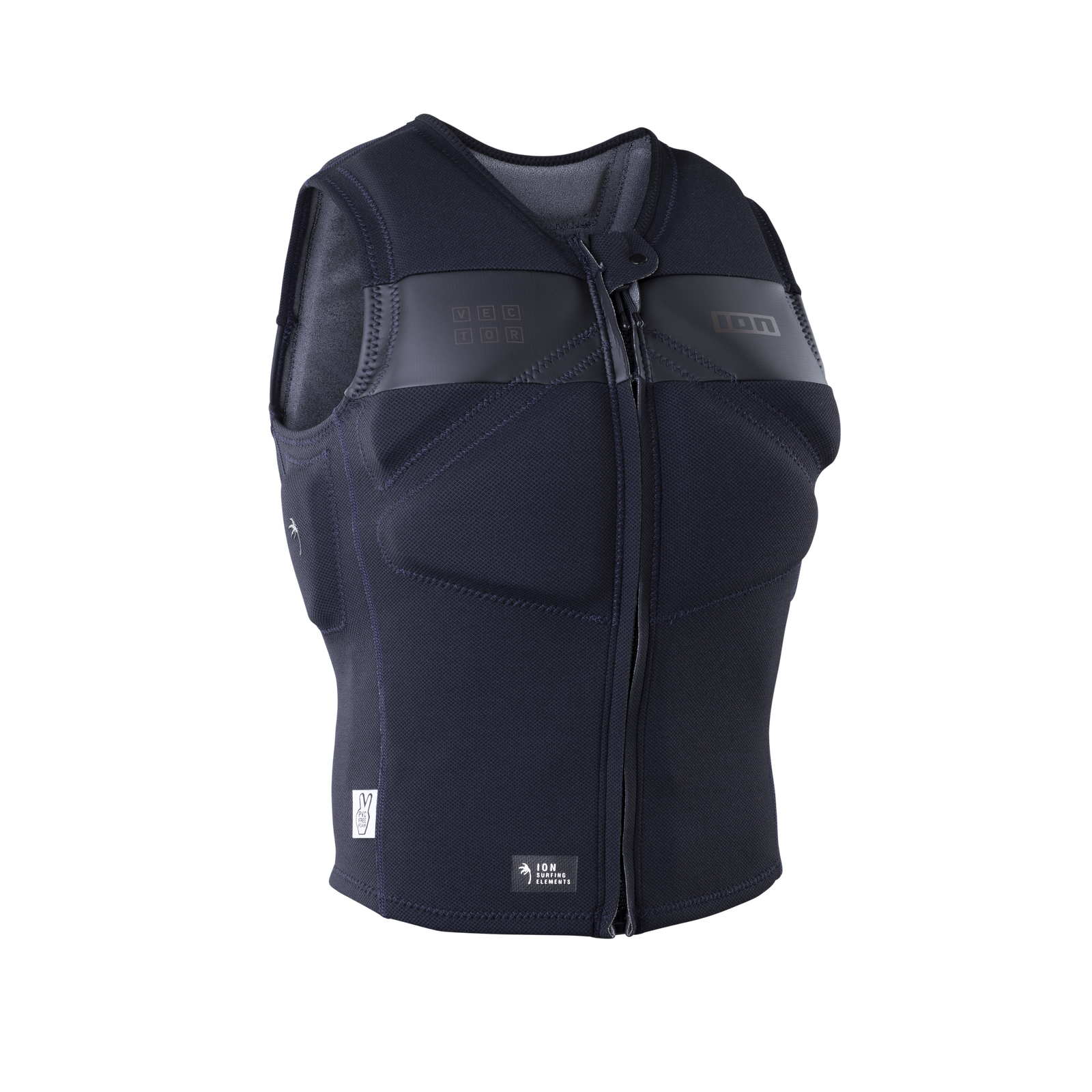 ION Vector Vest Select front-zip impact vest in charcoal black, three-quarter front view