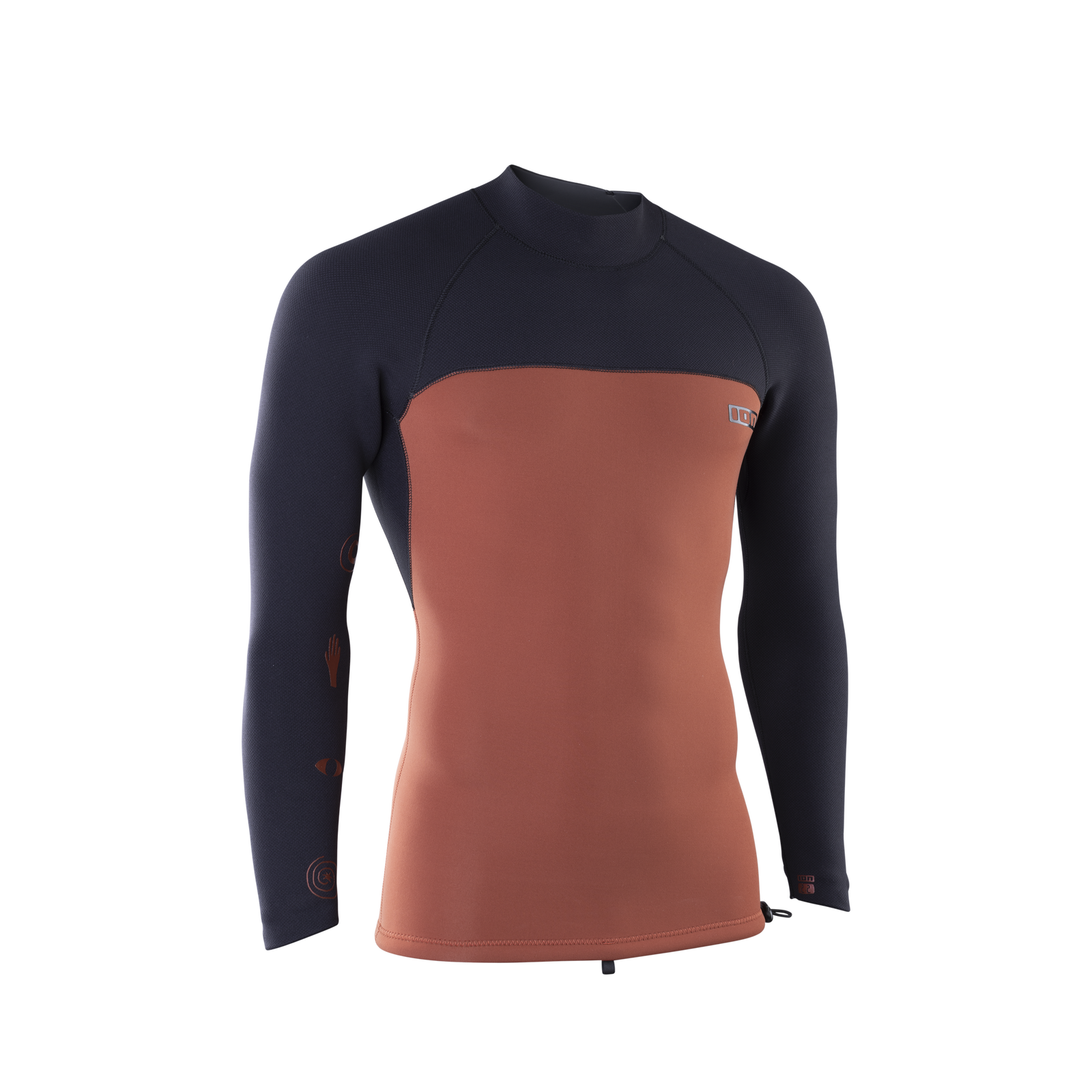 ION Neo Top 2/2 LS men's neoprene long sleeve top in navy and terracotta