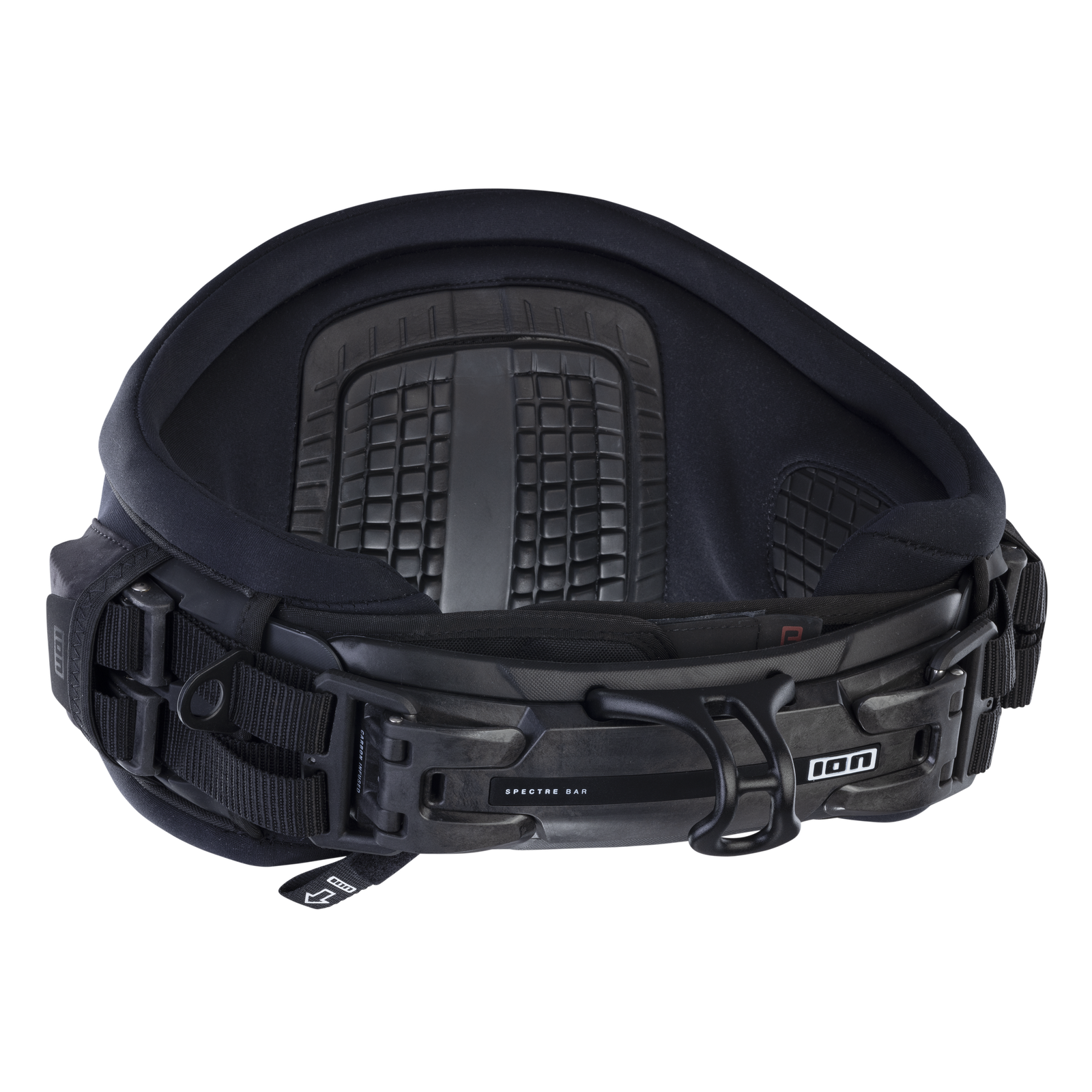 ION Riot Curv waist harness in black with Spectre Bar 2 and CURV composite back plate