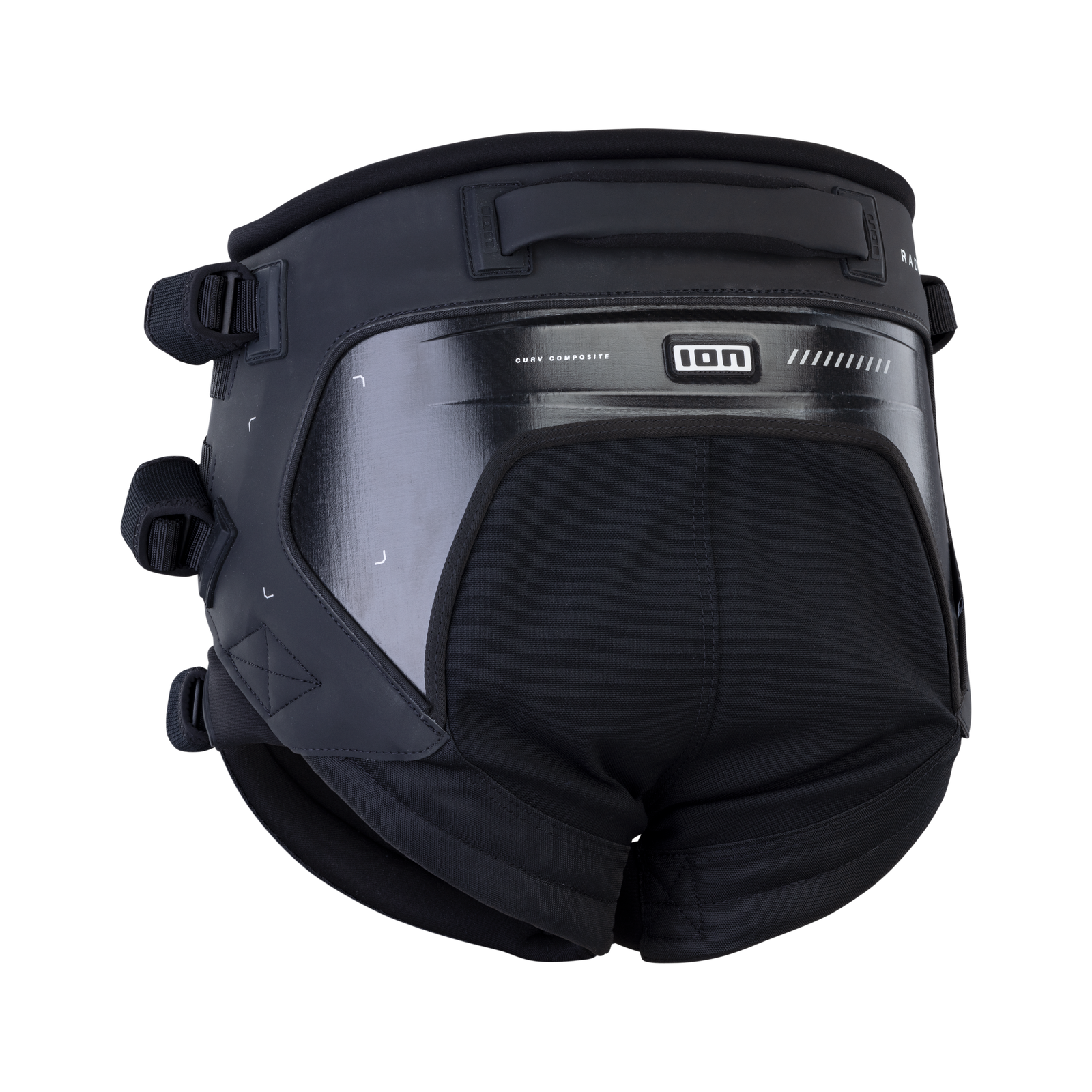 ION Radar seat harness in black with CURV Composite back plate and HD foam padding