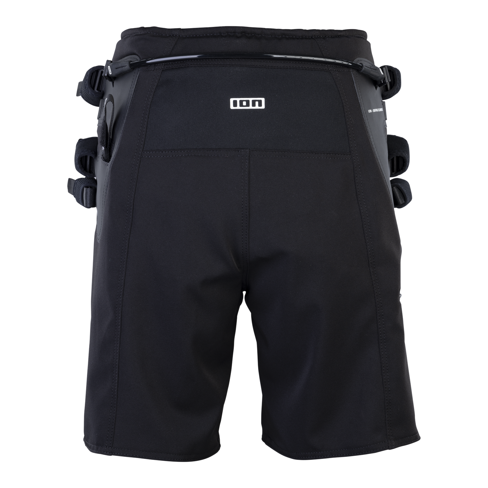 ION B2 seat harness in black with Spectre Bar 2 and integrated boardshorts, rear view