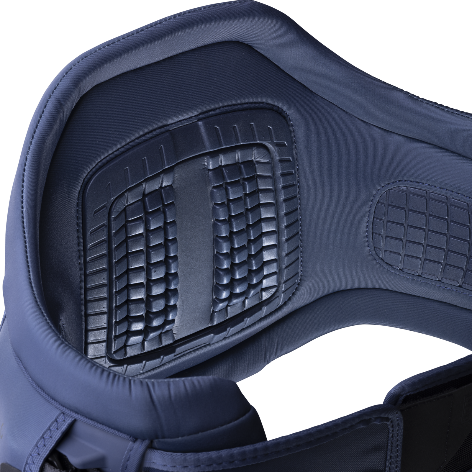 ION Radium waist harness in blue-nights – back plate detail with rubber grid pads and padded bolsters