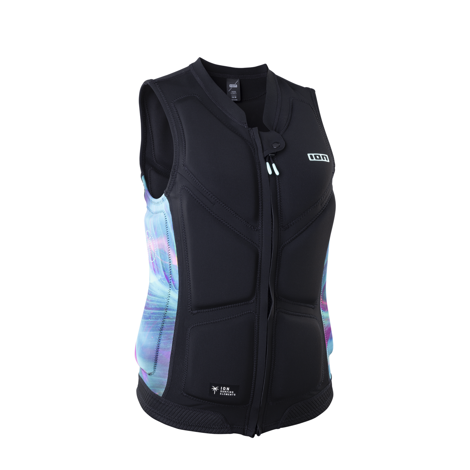ION Lunis Impact Vest Front Zip Damen in schwarz mit blau-lila Print