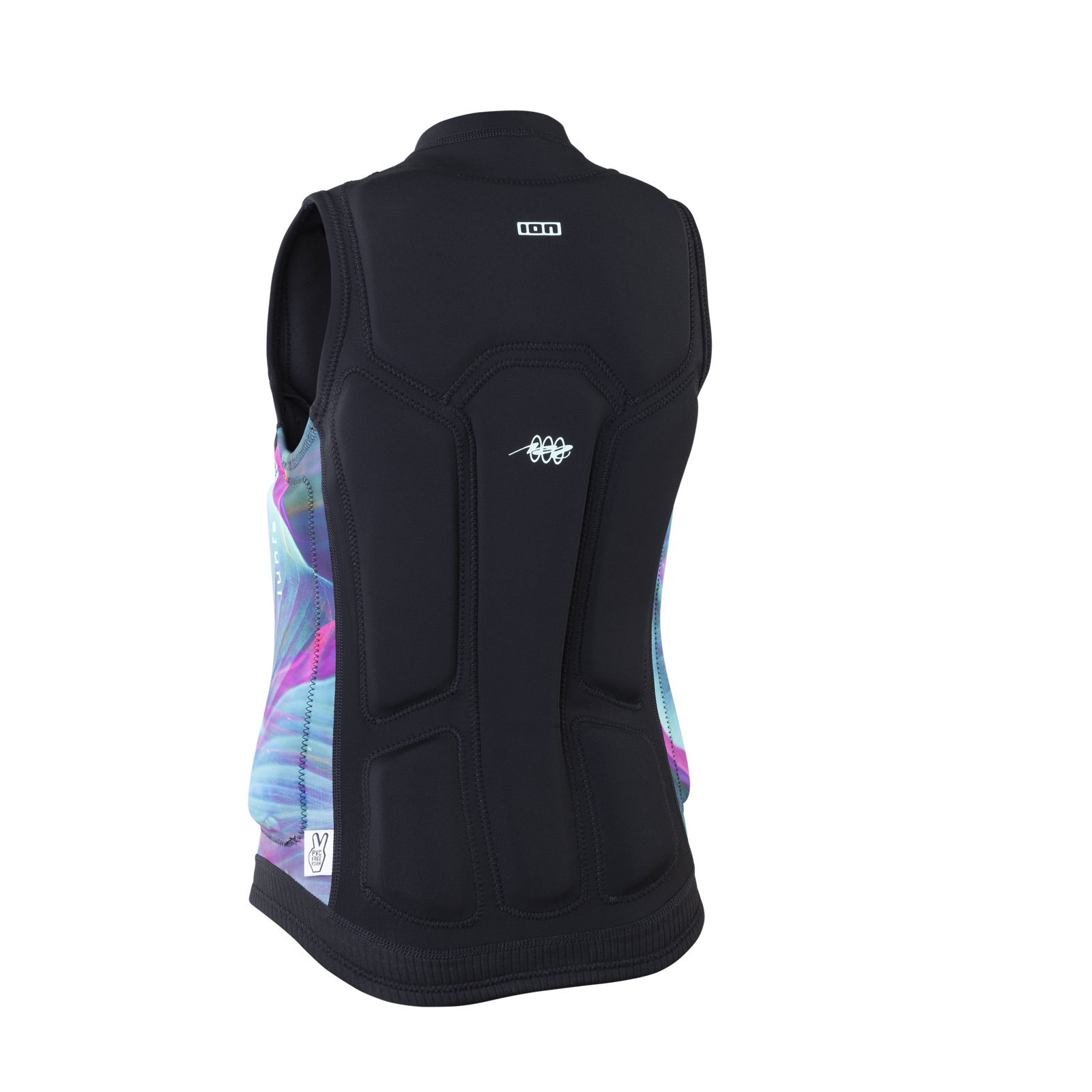 ION Lunis Impaktweste Front Zip Damen in schwarz mit bunten Seitenpanels, Rückansicht