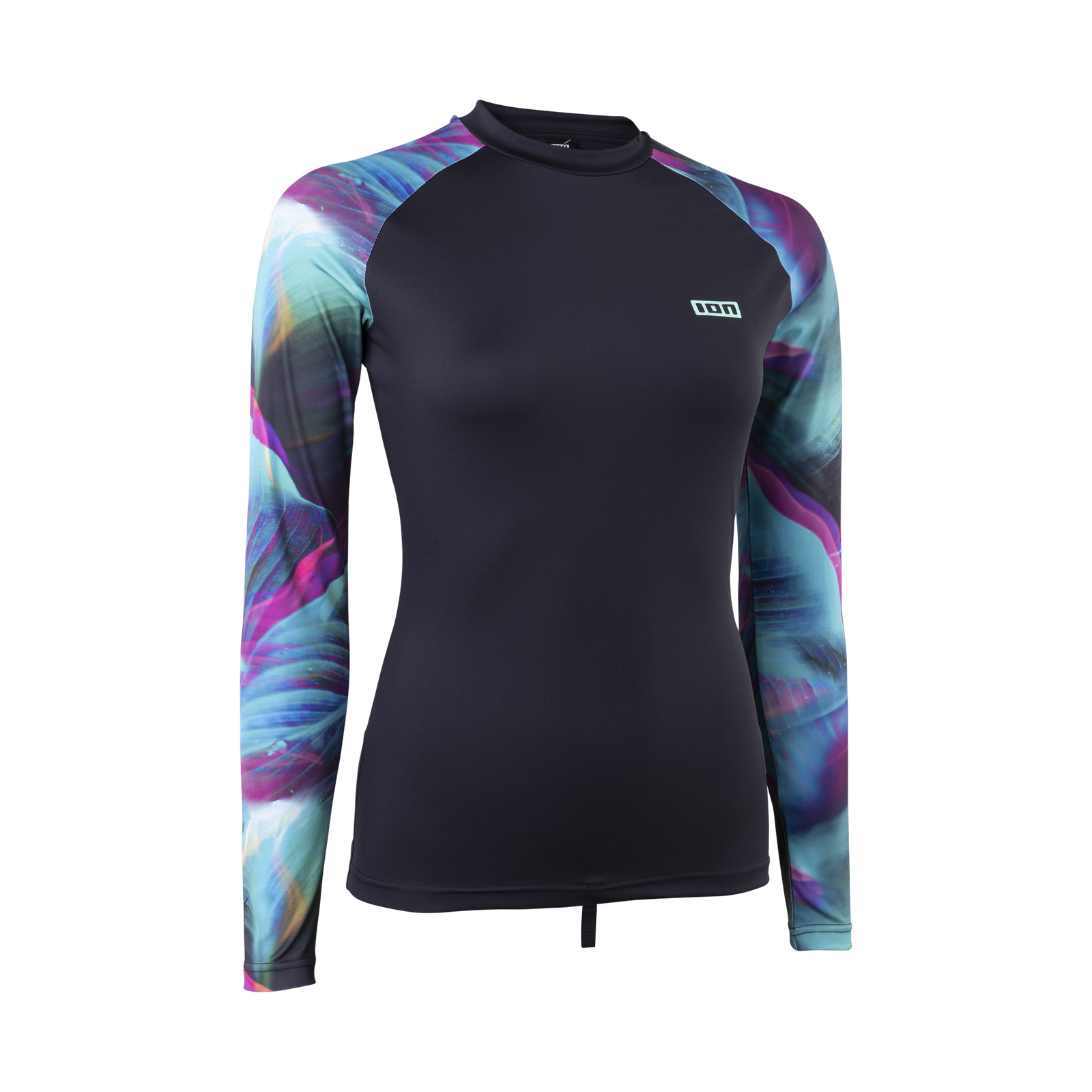 ION Lizz Langarm-Rashguard Damen in schwarz mit türkis-magenta Print