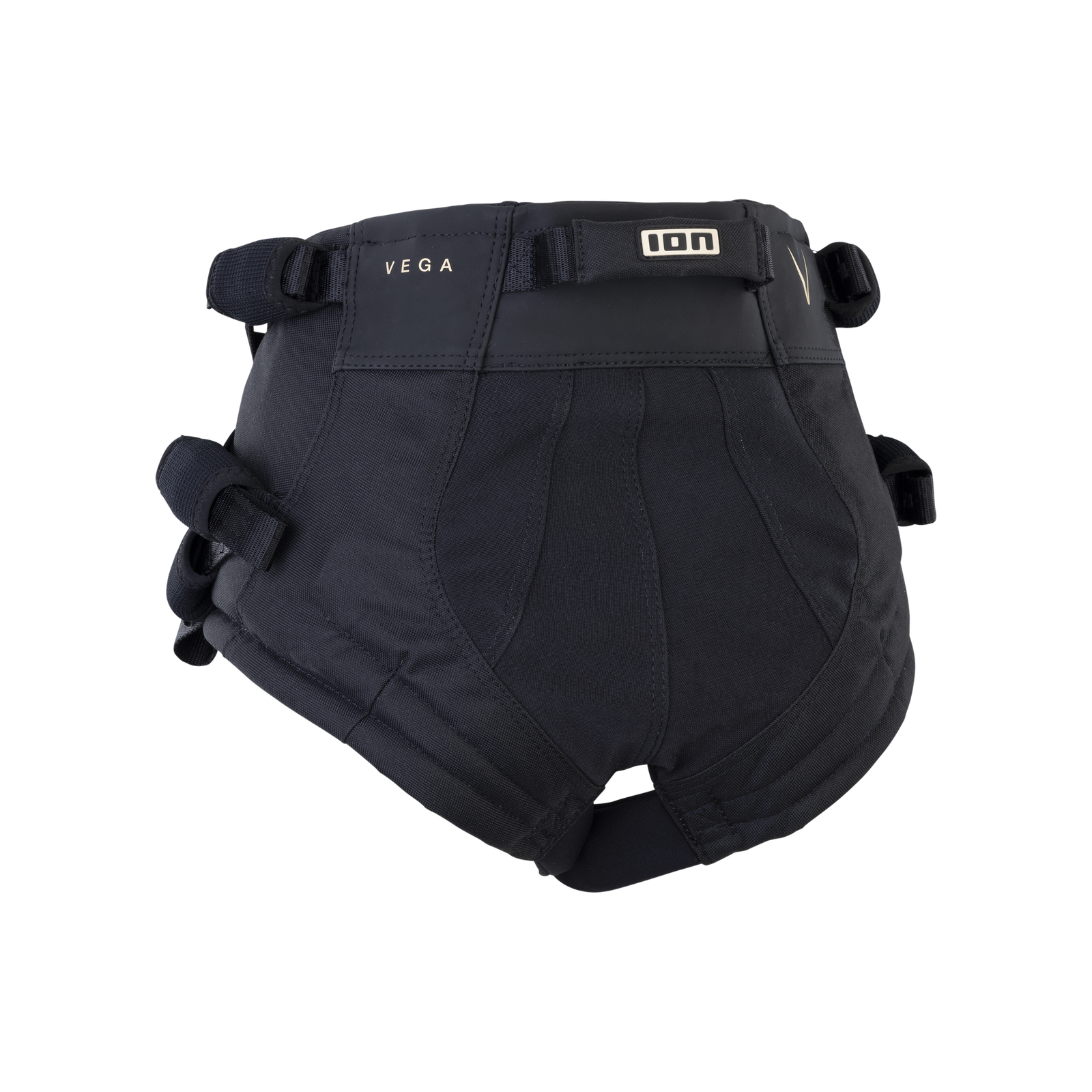 ION Vega seat harness in black with adjustable leg straps and neo belt