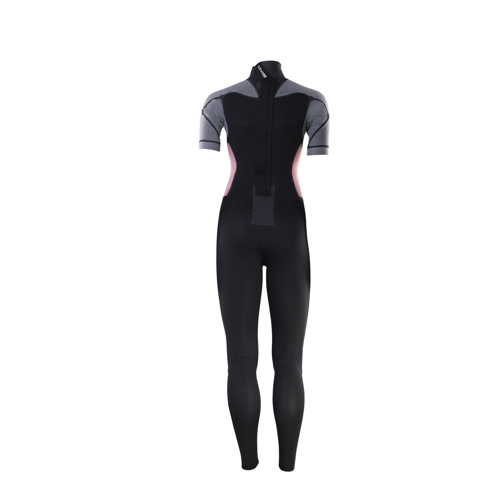 ION Element 3/2mm back-zip short-sleeve fullsuit women in black, grey and pink – back view