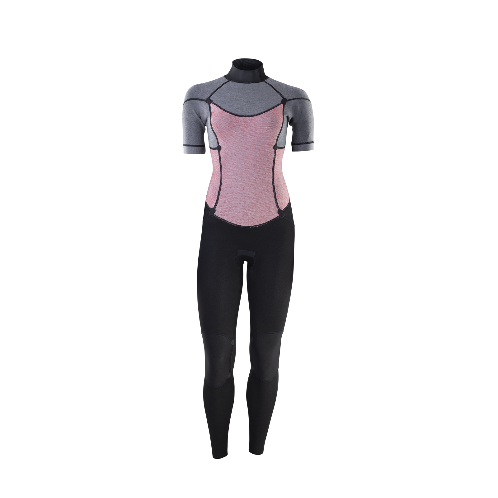 ION Element 3/2mm back-zip women's fullsuit with short sleeves in black, grey and rose