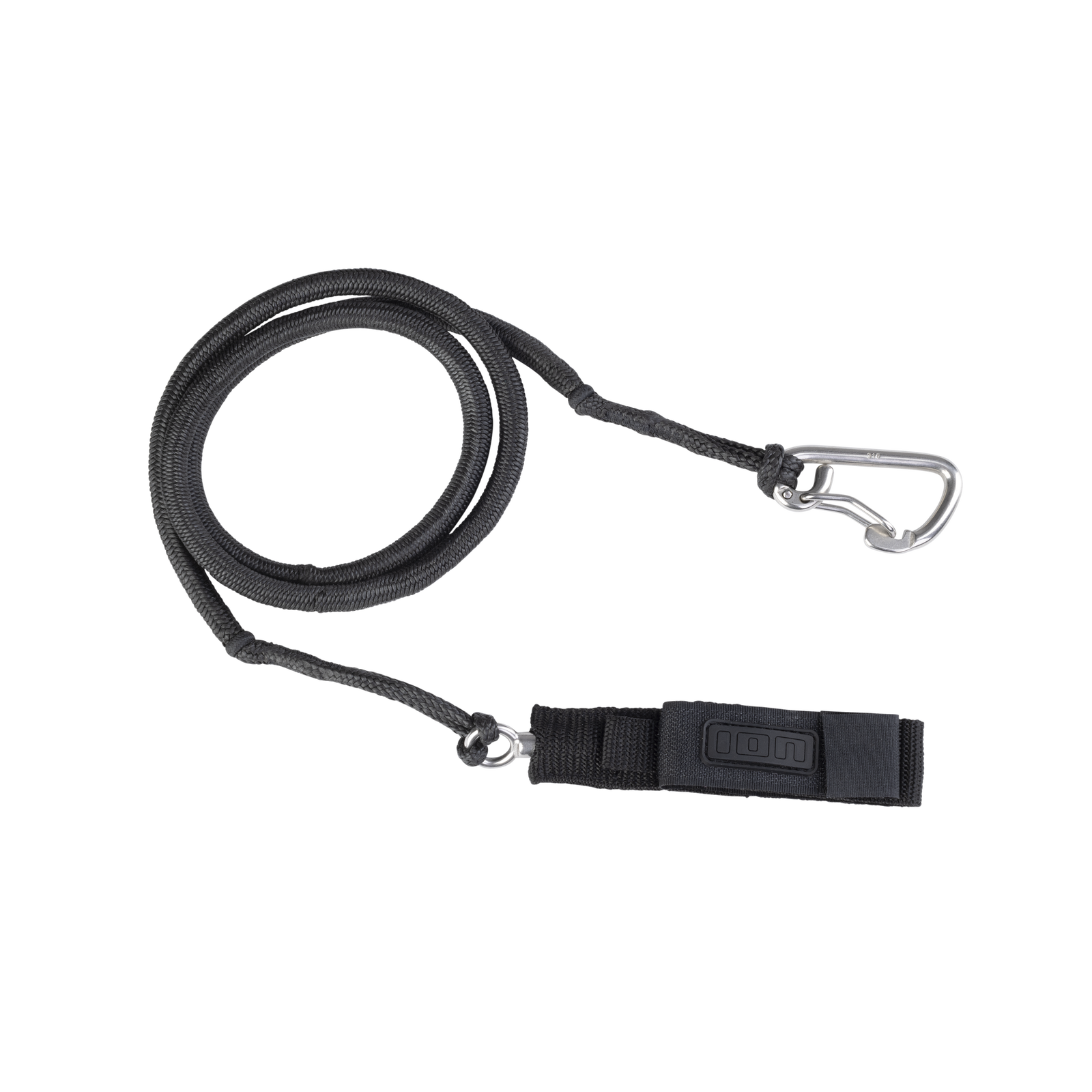 ION Wing Core Waist leash 5'5" in black with Dyneema cord, stainless steel carabiner and wing connector