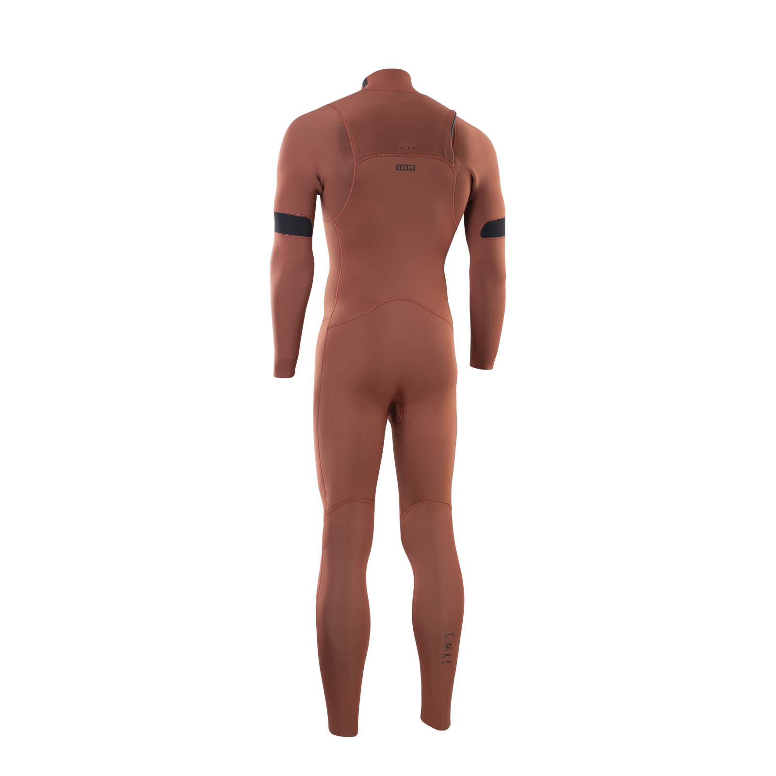 ION Seek Core 3/2mm front-zip fullsuit in terracotta, back view