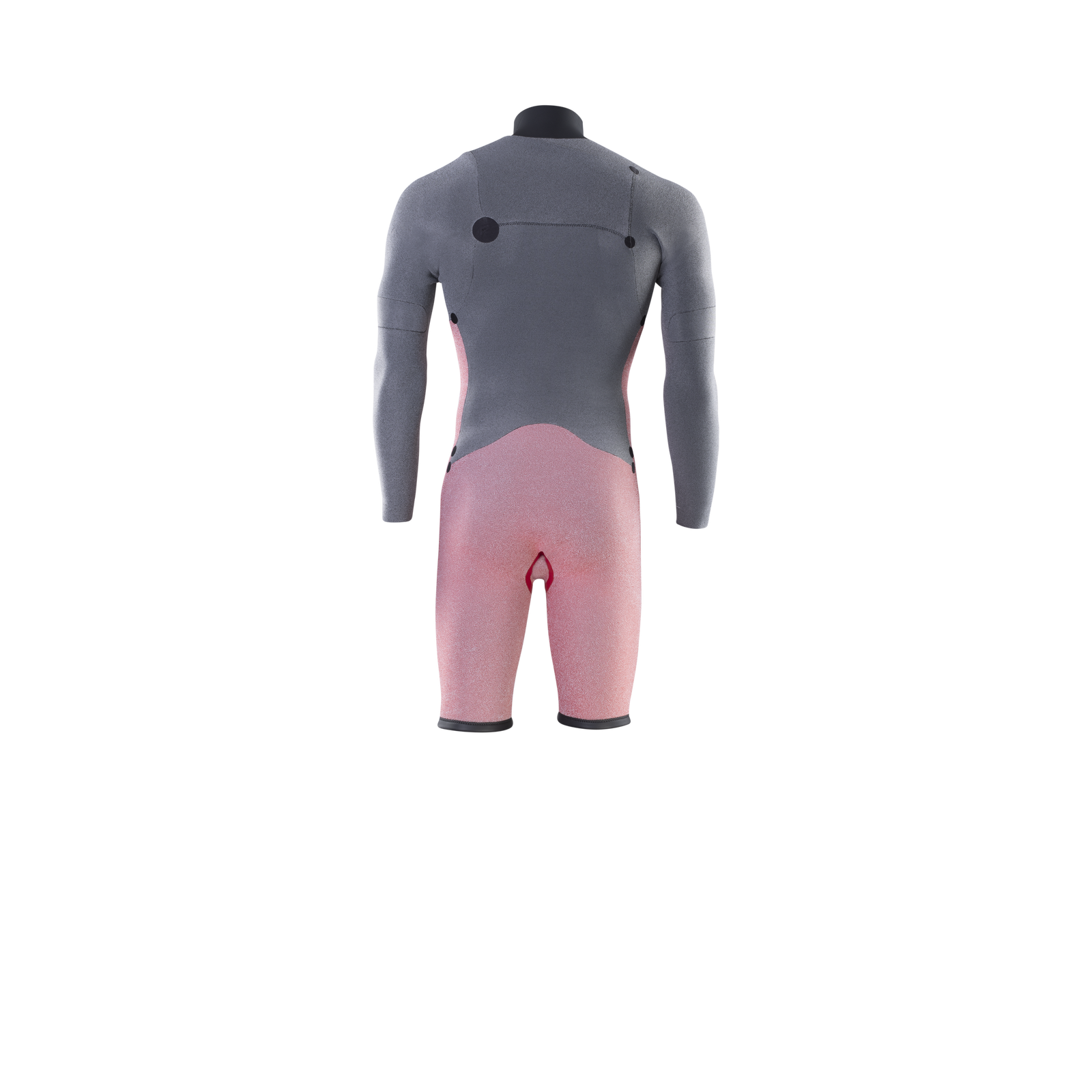 ION Seek Core 3/2mm front-zip long-sleeve shorty wetsuit in grey and dusty rose — back view