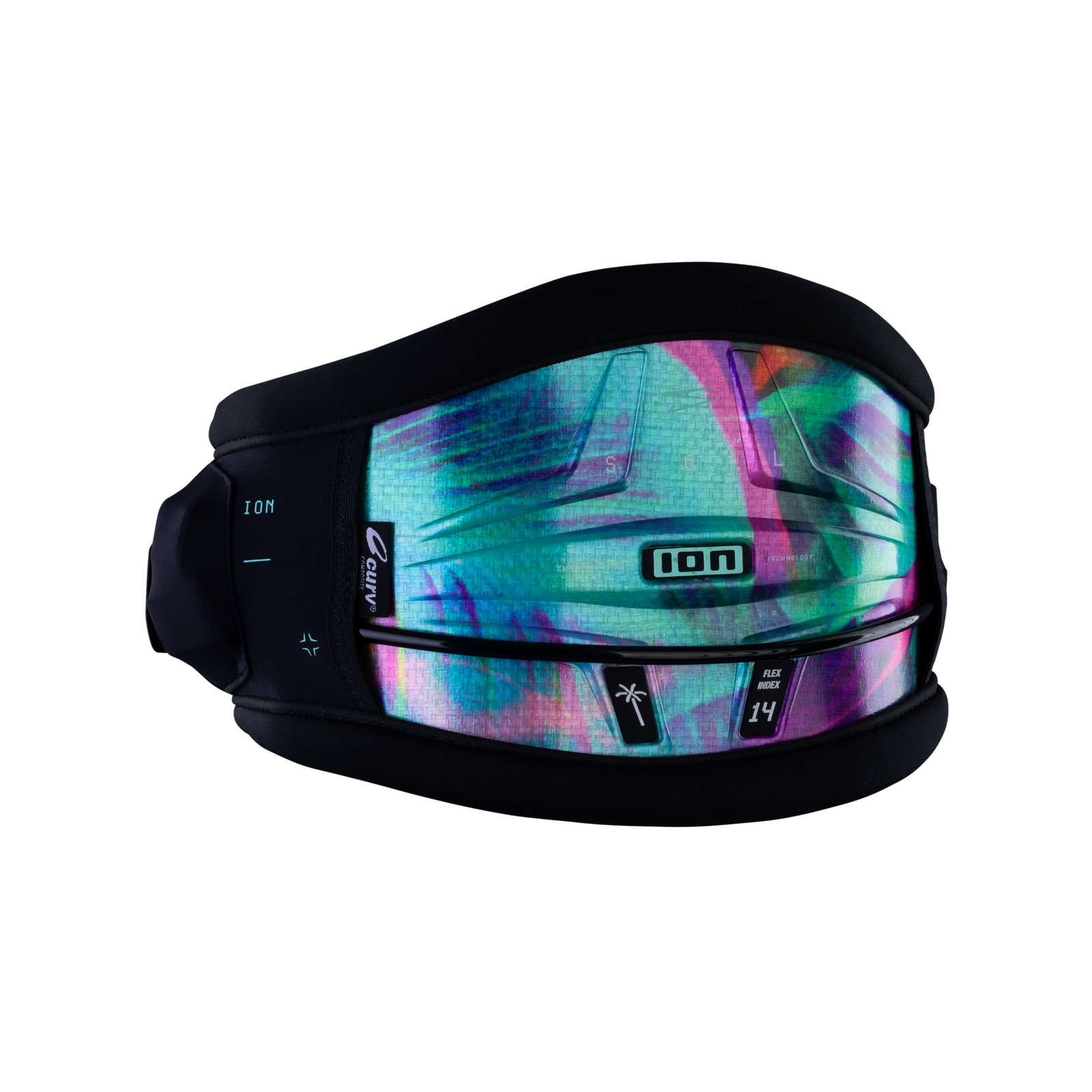 ION Sol CURV Hüfttrapez für Damen in schwarz mit tropical-palm Print und CURV Verbundschale