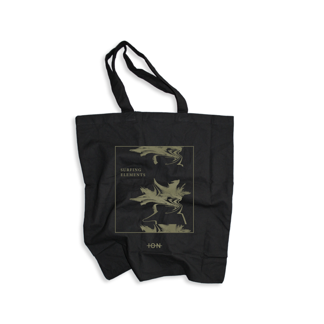 ION Premium Tote Bag 44x42cm in black with Surfing Elements graphic print in organic cotton canvas