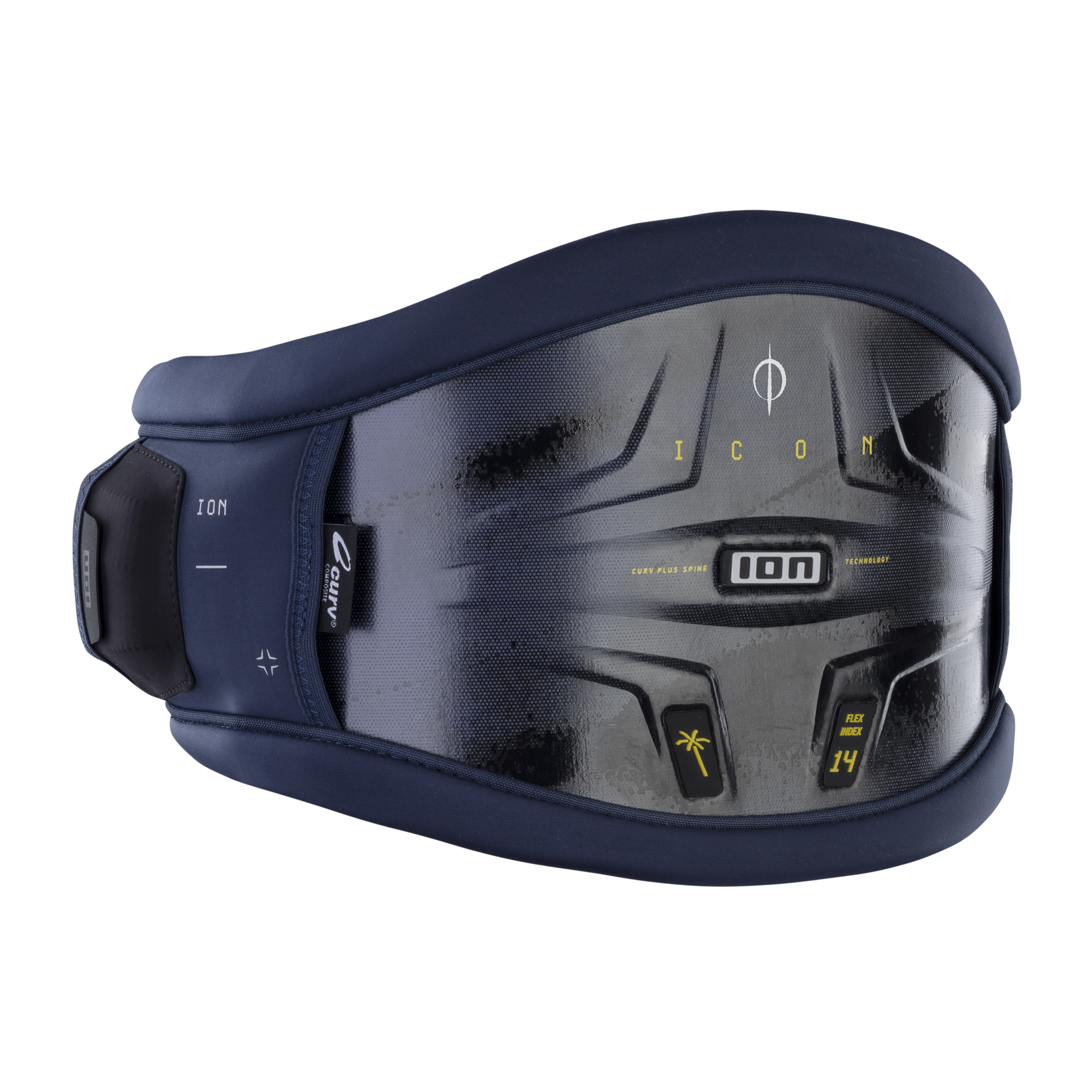 ION Icon CURV waist harness in blue nights with CURV composite back plate and Spectre Bar 2