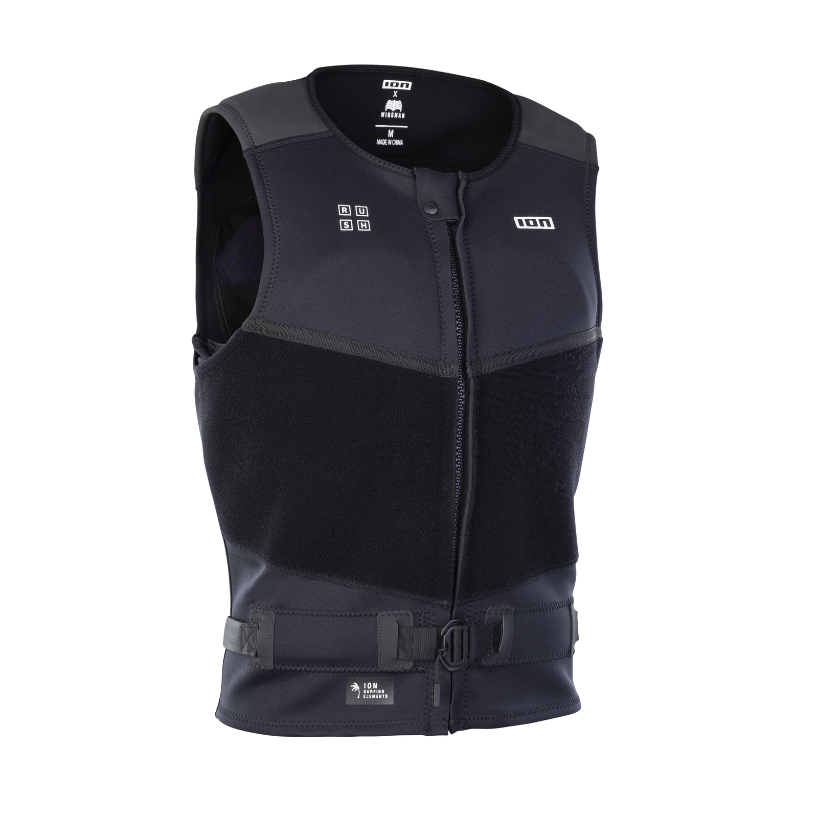 ION Rush wing vest with detachable harness in black with integrated RE ZRO® back protector