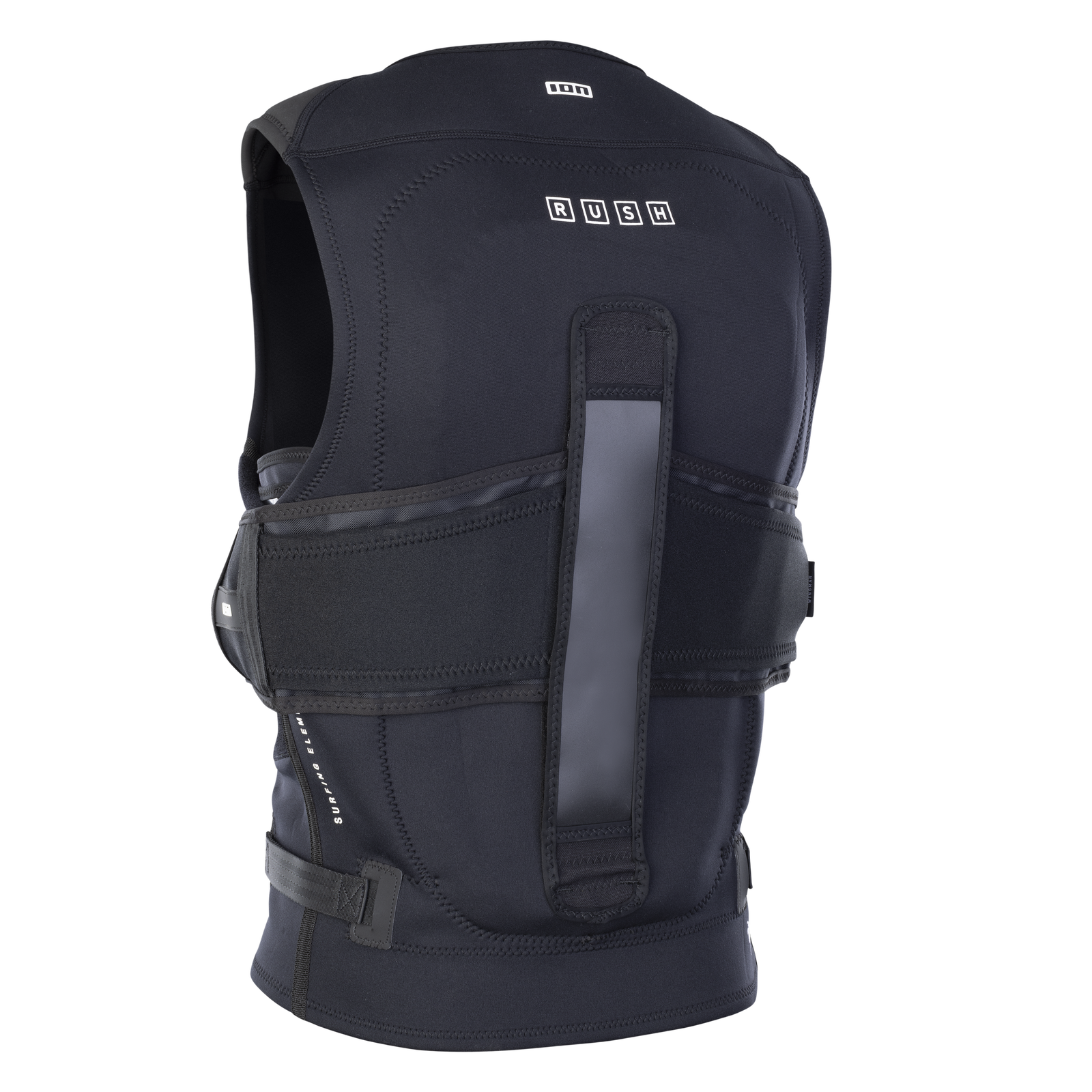 ION Rush wing vest harness in black with RE ZRO back protector back view