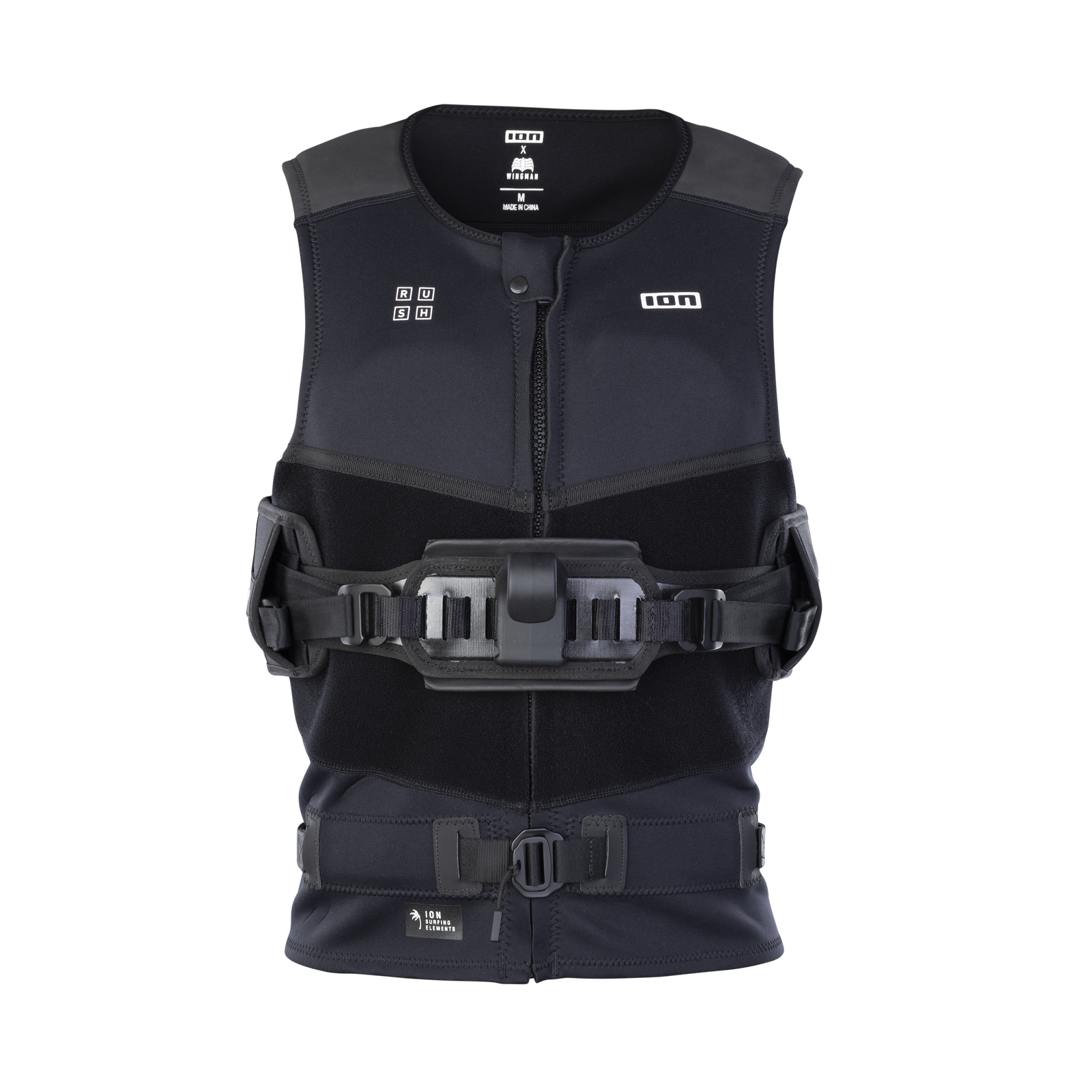 ION Rush wing vest waist harness in black with detachable harness and RE ZRO back protector