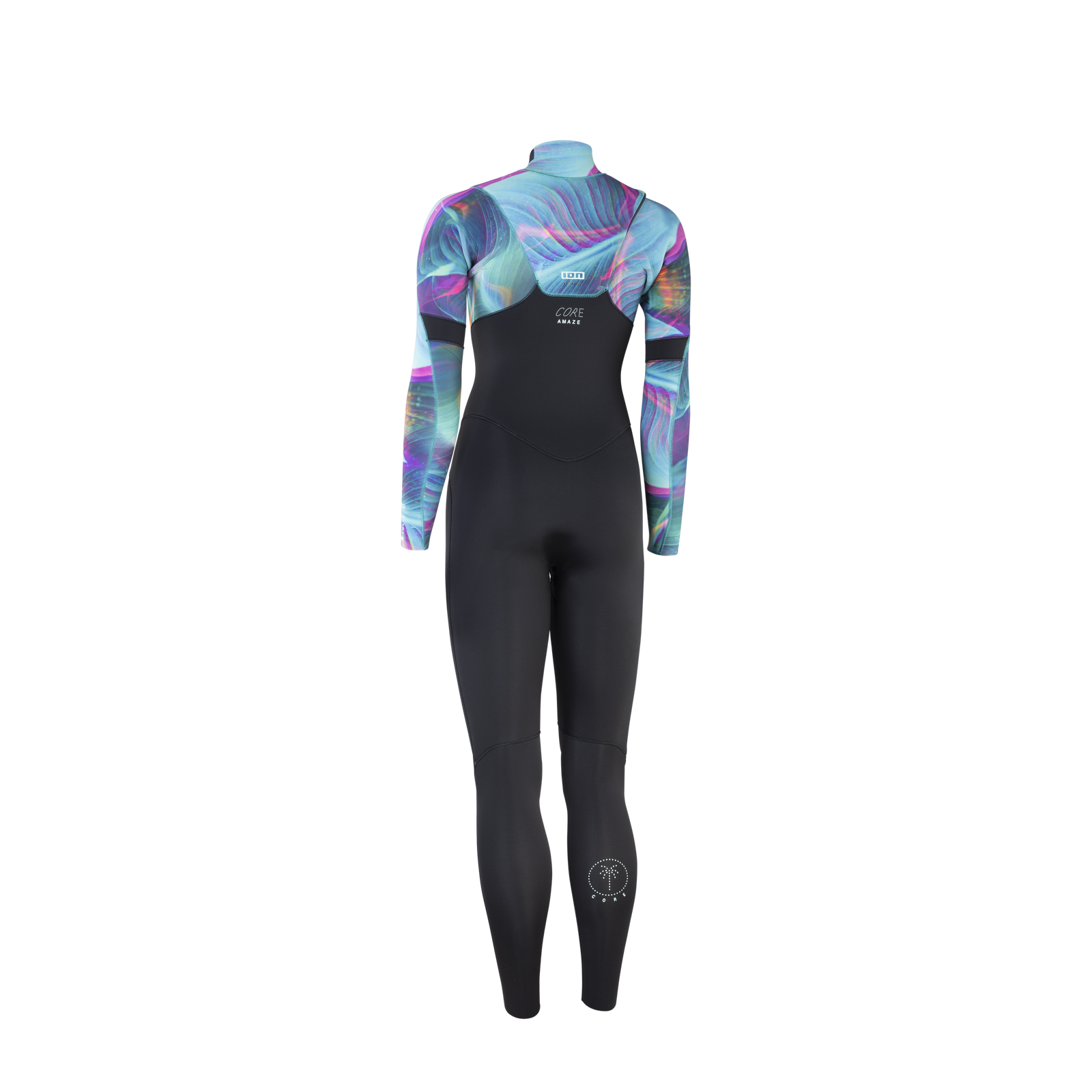 ION Amaze Core muta 5/4mm front-zip in nero con stampa astratta multicolore