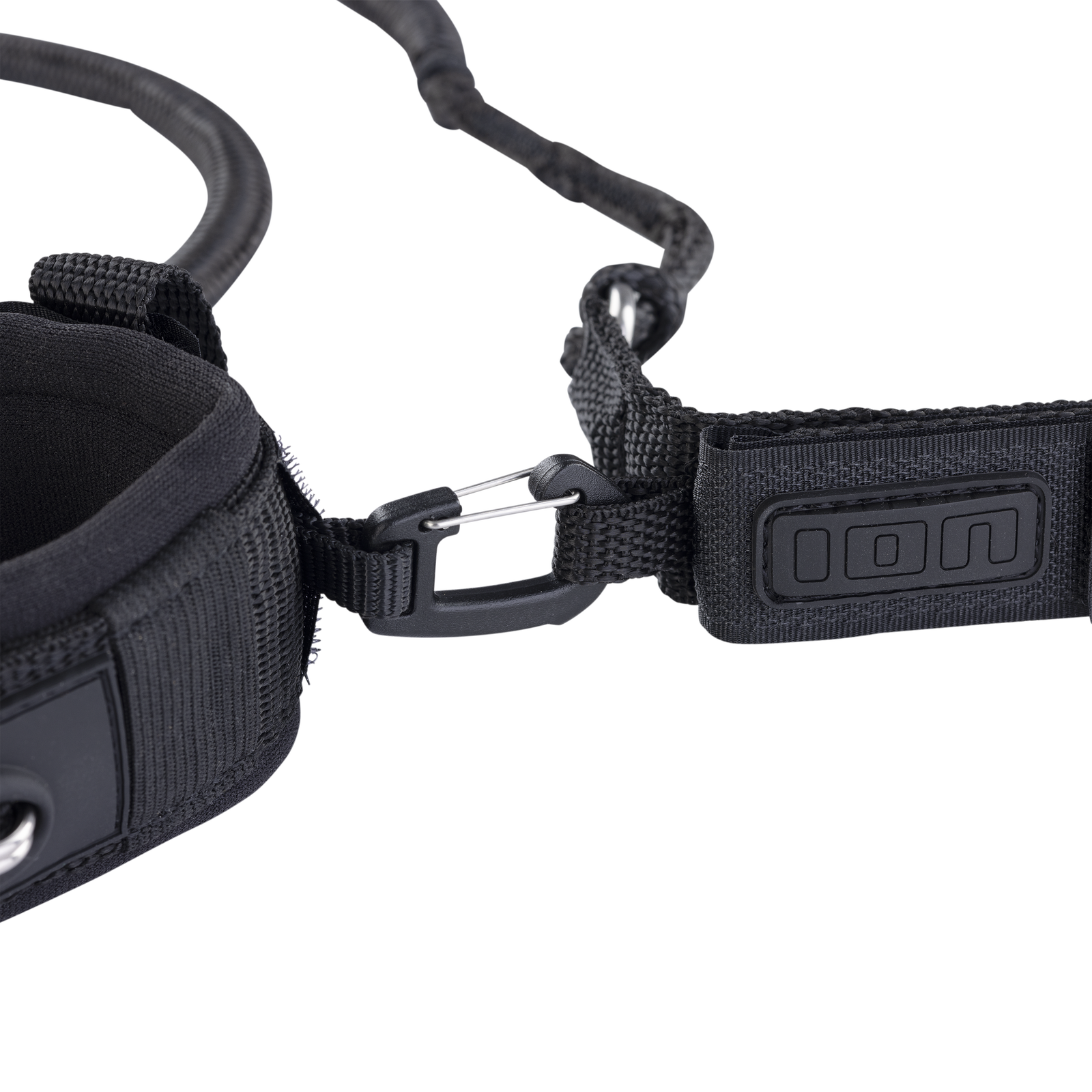 ION Core Dyneema wing leash wrist 4' in black – buckle and neoprene cuff detail