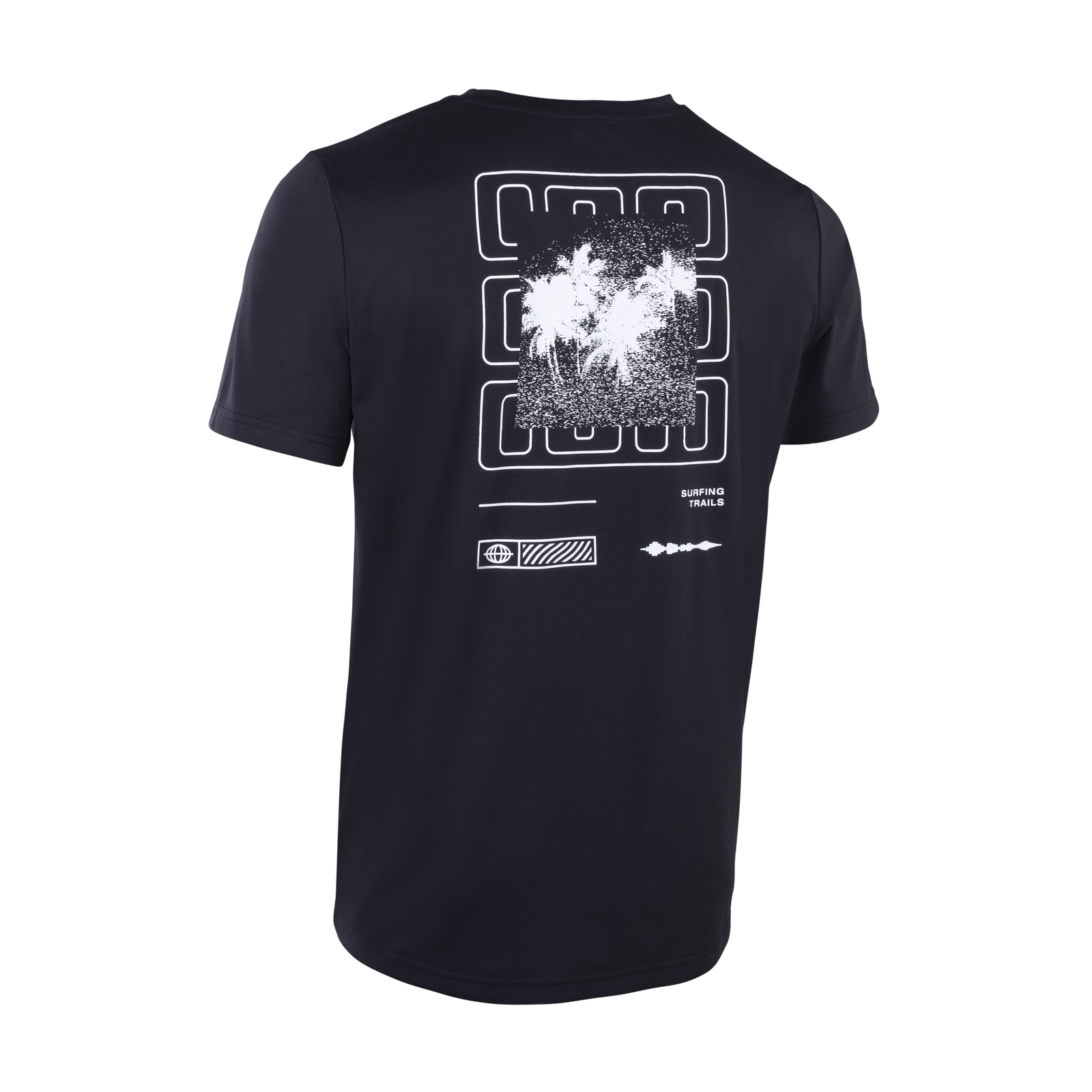 ION Bike S_Ionic short-sleeve cycling jersey in black for mountain biking, back view with graphic print