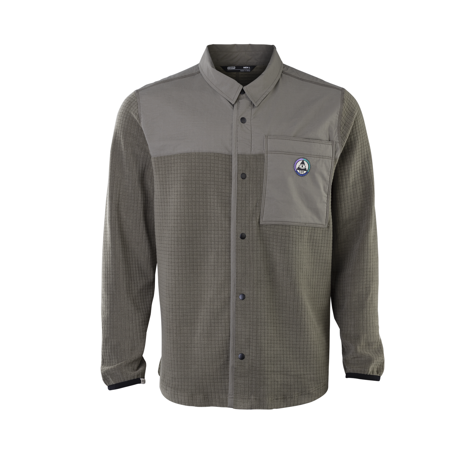 Giacca unisex ION Ionic Fleece in grigio oliva con pannello spalle e bottoni a pressione
