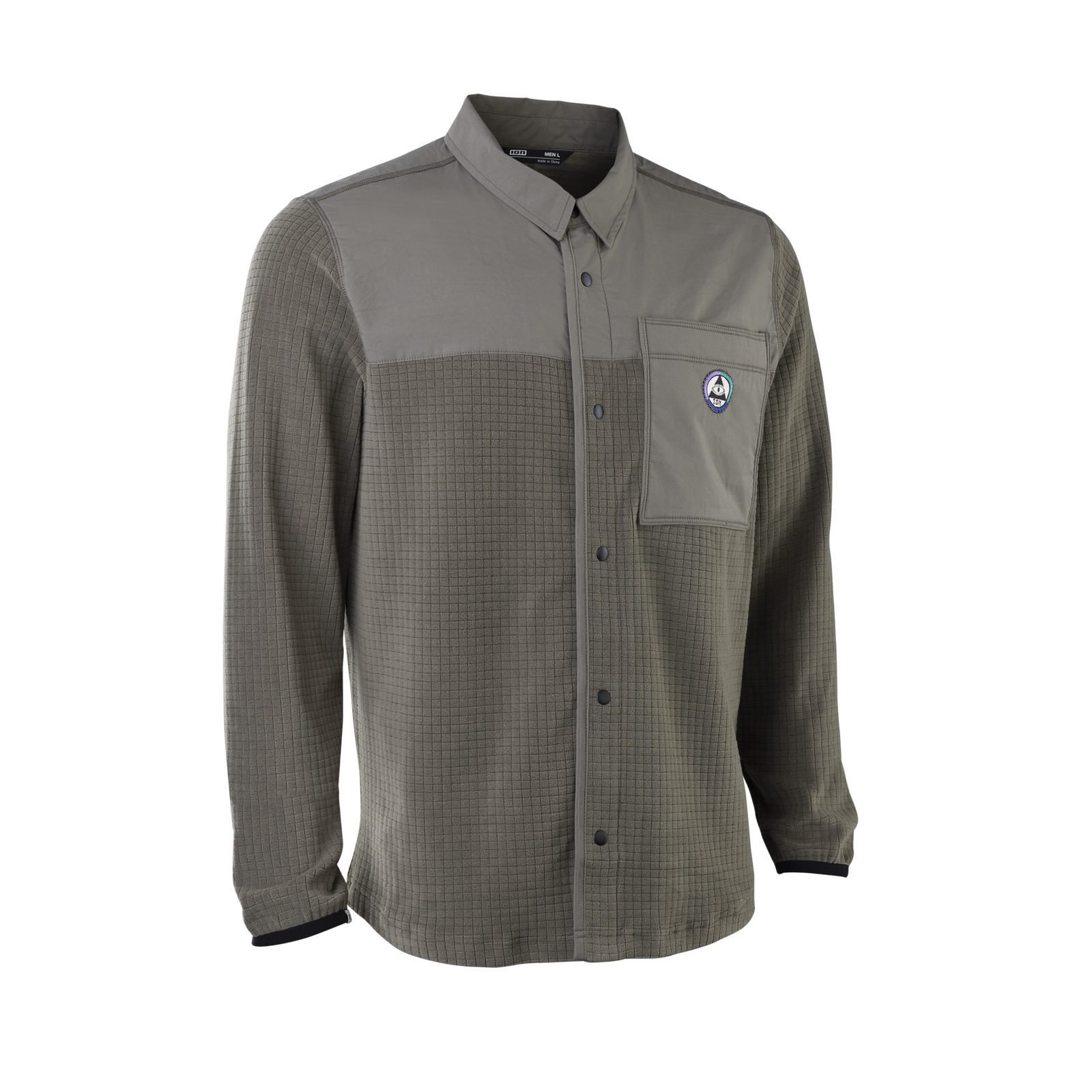 Giacca in pile unisex ION Ionic Fleece in grigio oliva con trama waffle e rinforzo alle spalle