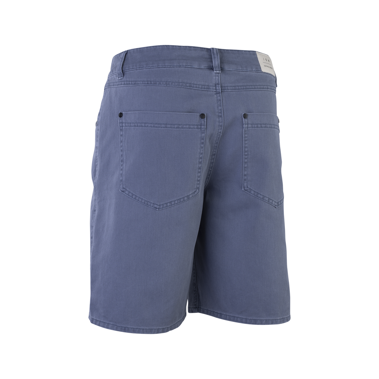 ION Denim men's shorts in slate blue – back view showing patch pockets and rivet details