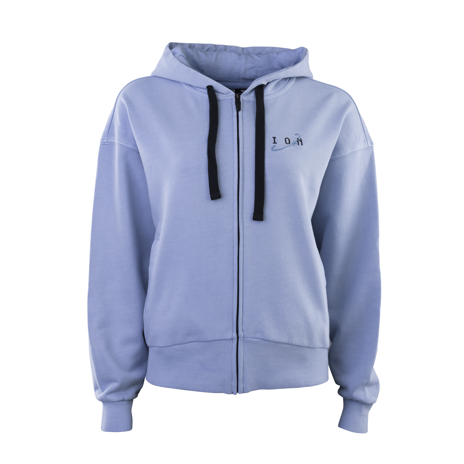 ION No bad days women's zip hoodie in periwinkle blue with hood and full-zip closure