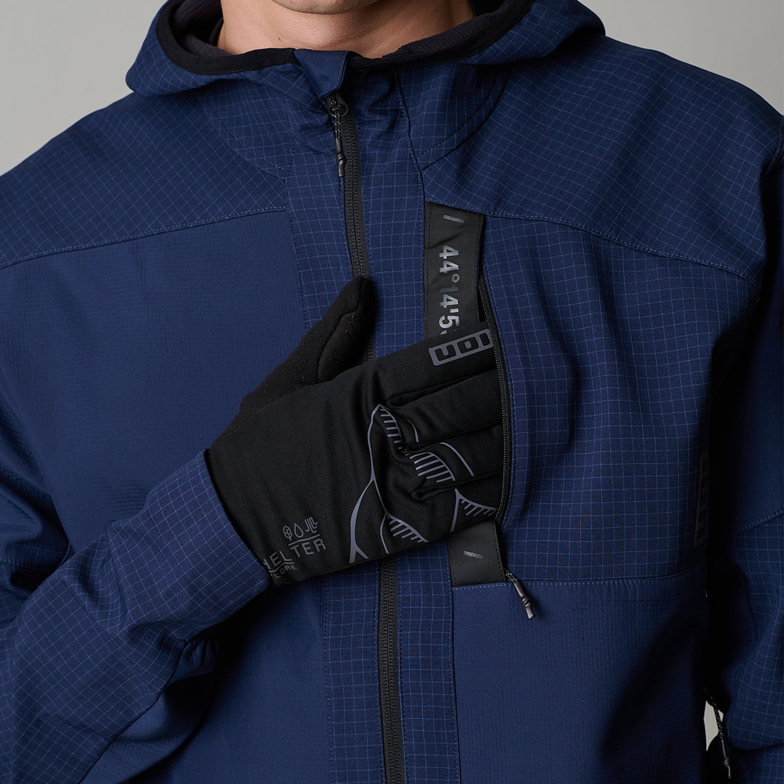 ION Bike Shelter 2L softshell jacket men in midnight navy with ripstop texture and hood for mountain biking