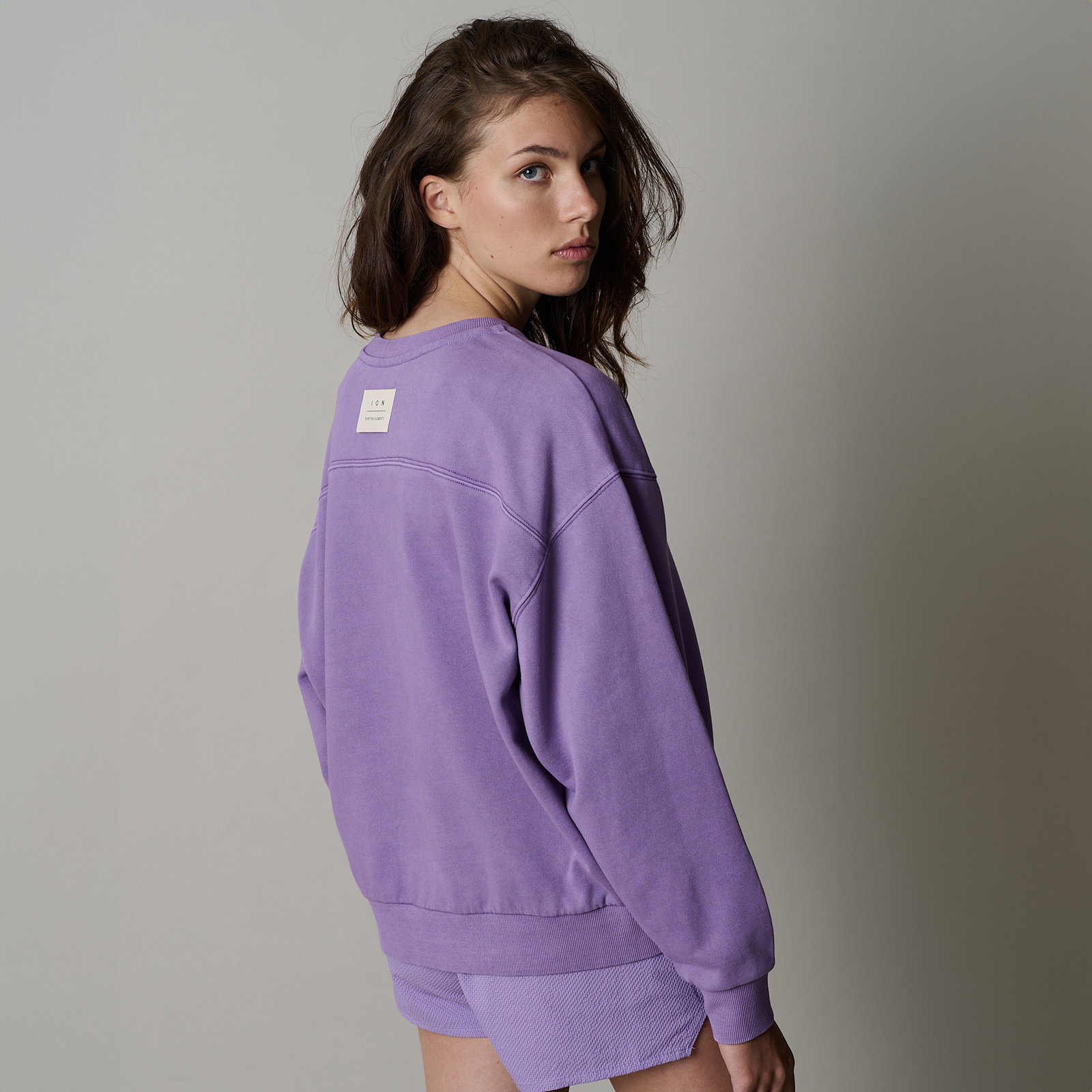 ION Water Mood women's sweater in lavender, back view, relaxed fit with crew neck
