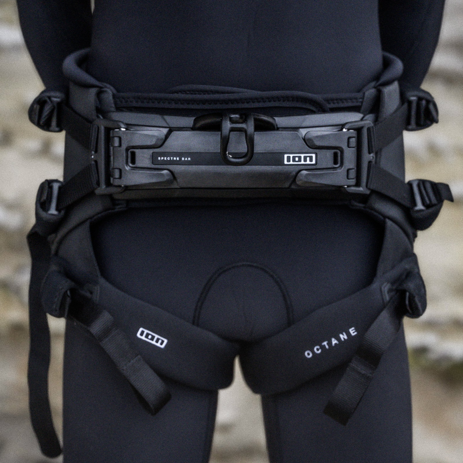 ION Octane seat harness in black with Spectre Bar spreader and padded leg loops
