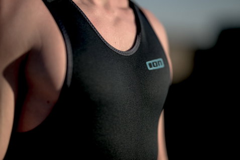 ION Long John 2.5mm pull-on sleeveless wetsuit in black — chest detail view