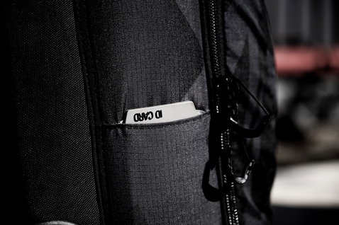 ION Carry-on Wheelie luggage in black – exterior ID card pocket detail