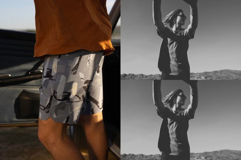 ION Ionic boardshorts 19" homme en gris à imprimé abstrait lors d'activités nautiques