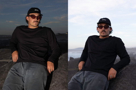 ION S-Ionic maglia a maniche lunghe uomo in nero indossata sulla costa