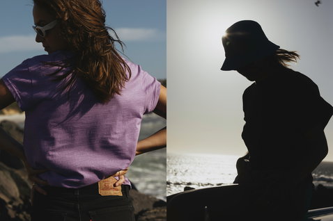 ION Stoked Kurzarm-T-Shirt für Damen in lavendel an der Küste — Rückansicht