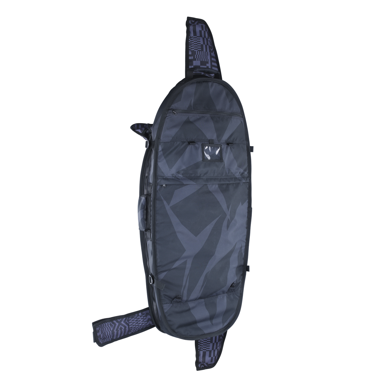 ION Pump Foil Boardbag Tec 3'4'' in charcoal black with geometric print, front view