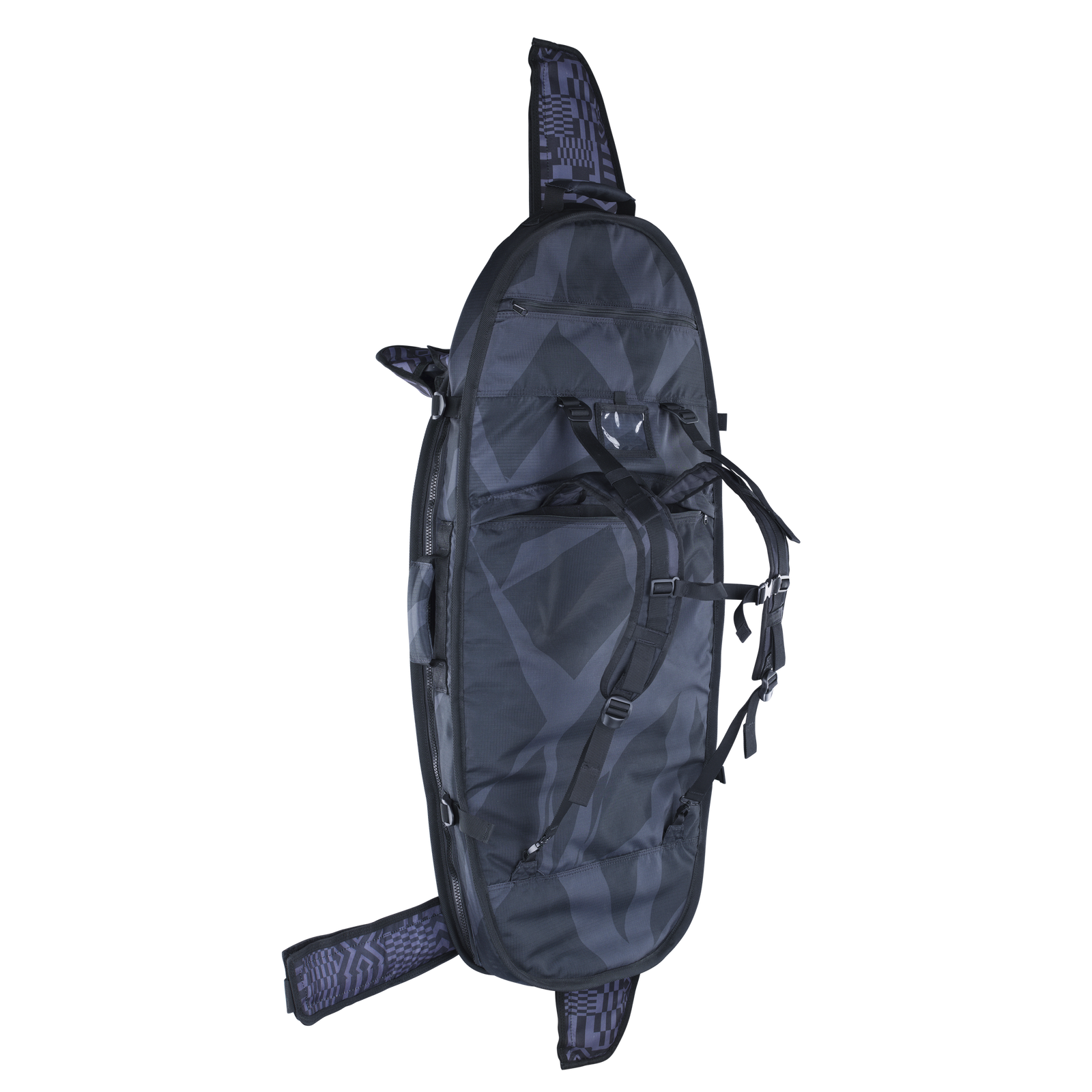 ION Pump Foil Boardbag Tec 3'4'' foil board bag in charcoal with geometric print, front view