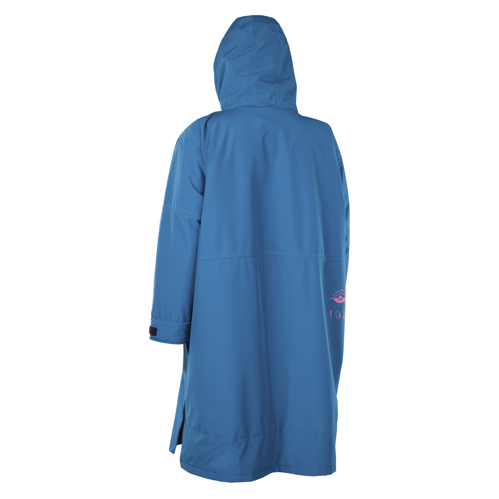 ION Water Jacket Storm Coat unisex in steel blue back view with hood