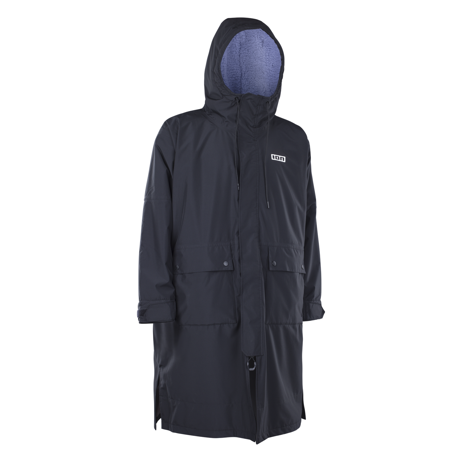 ION Water Jacket Storm Coat unisex water-repellent coat in black with fleece-lined hood