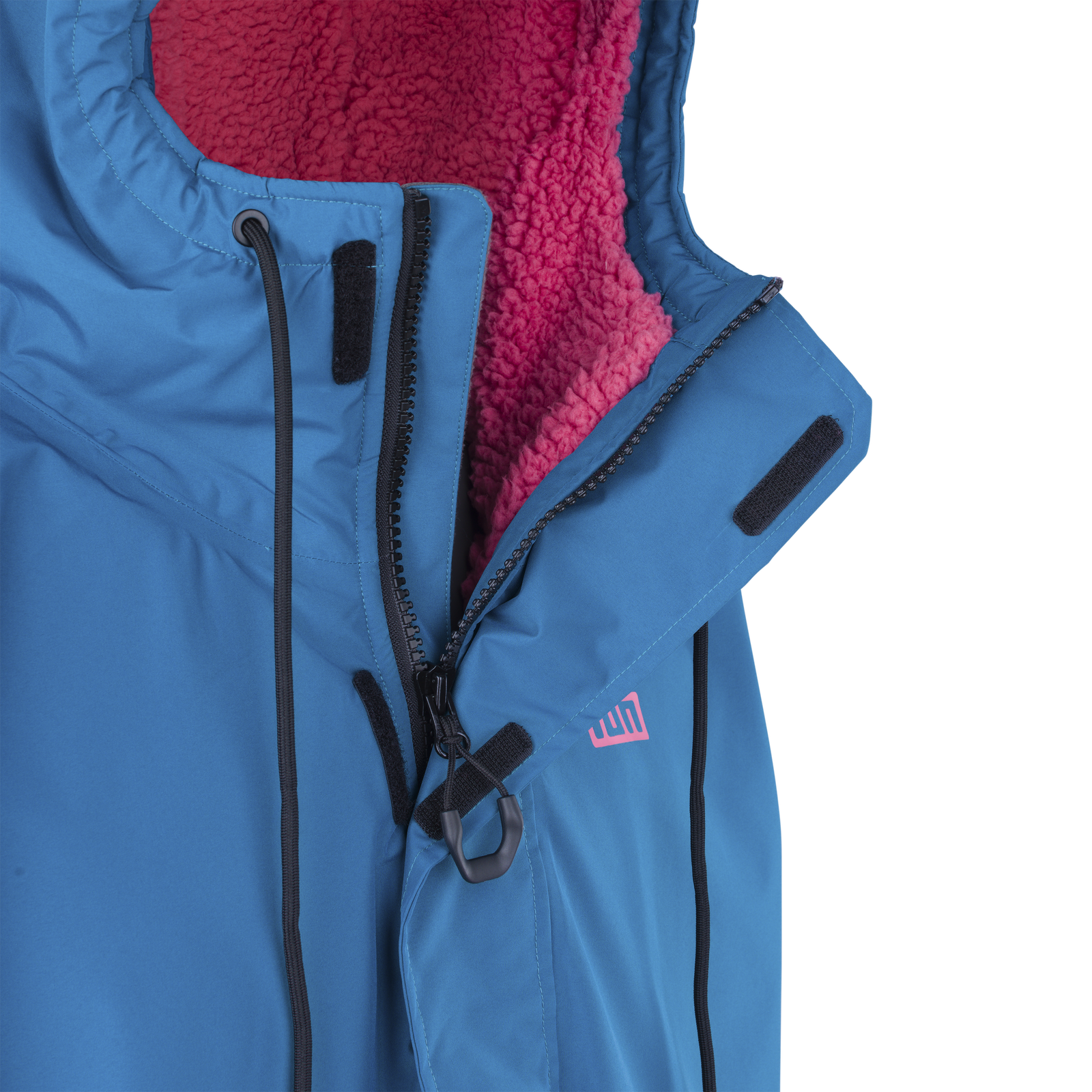 ION Water Jacket Storm Coat unisex in steel blue with berry fleece lining, zipper detail